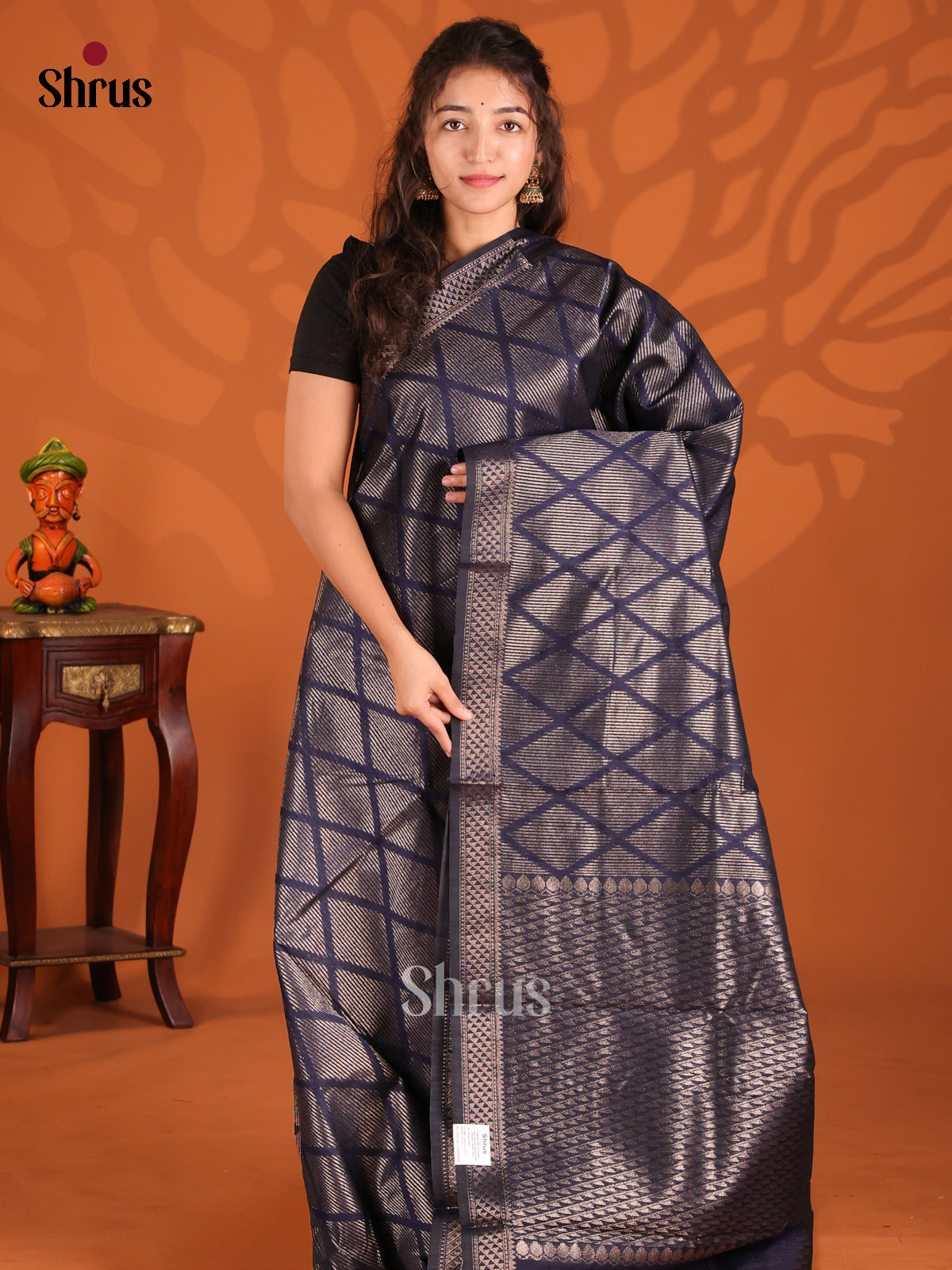 Blue- Semi Jute Saree - Shop on Shrus.com