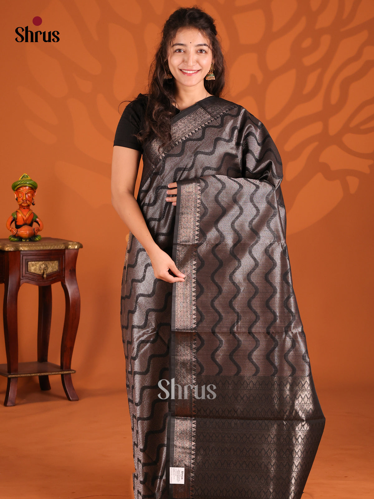 Black - Semi Jute Saree - Shop on Shrus.com