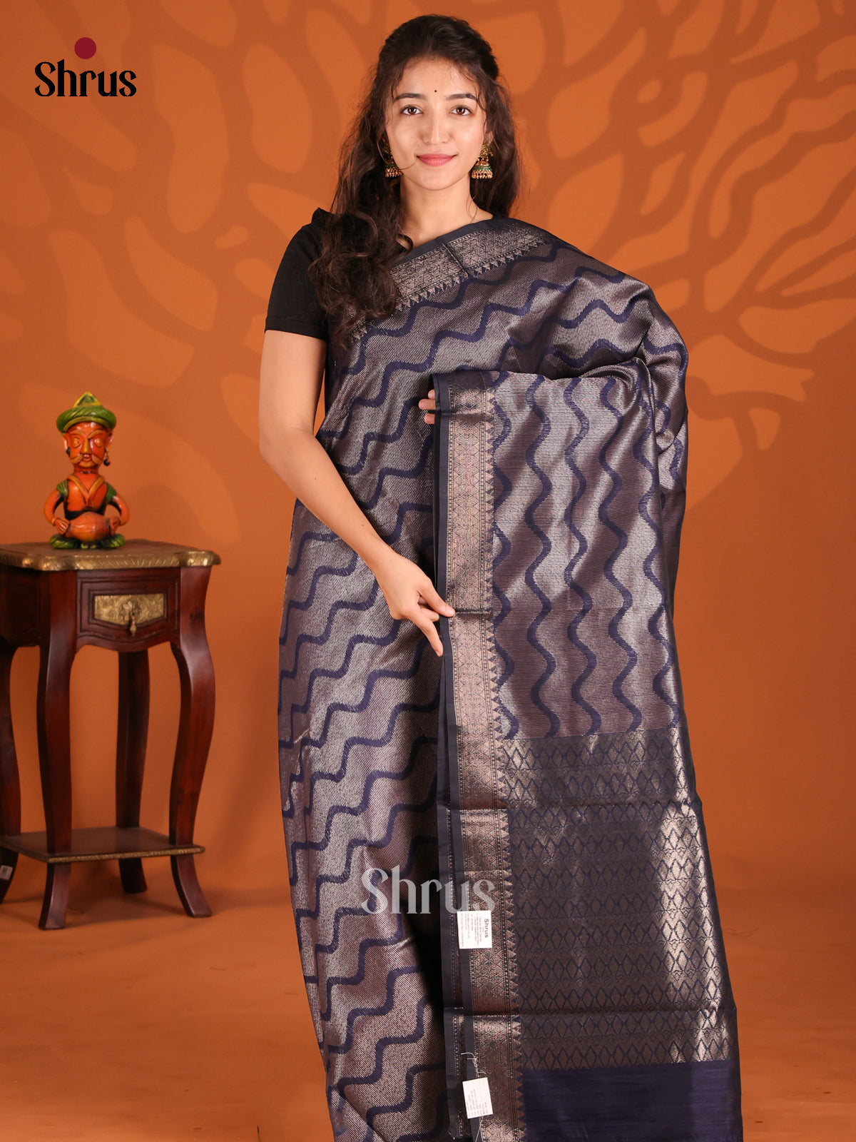 Blue - Semi Jute Saree - Shop on Shrus.com