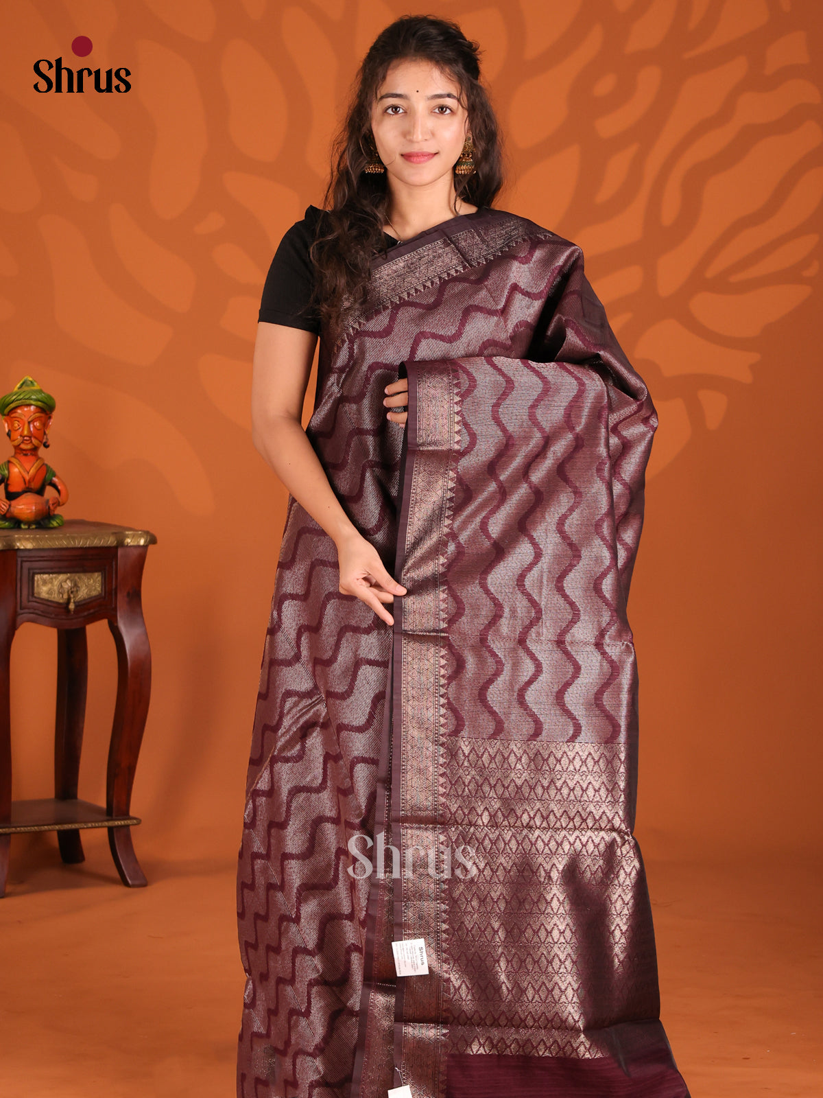 Maroon- Semi Jute Saree - Shop on Shrus.com