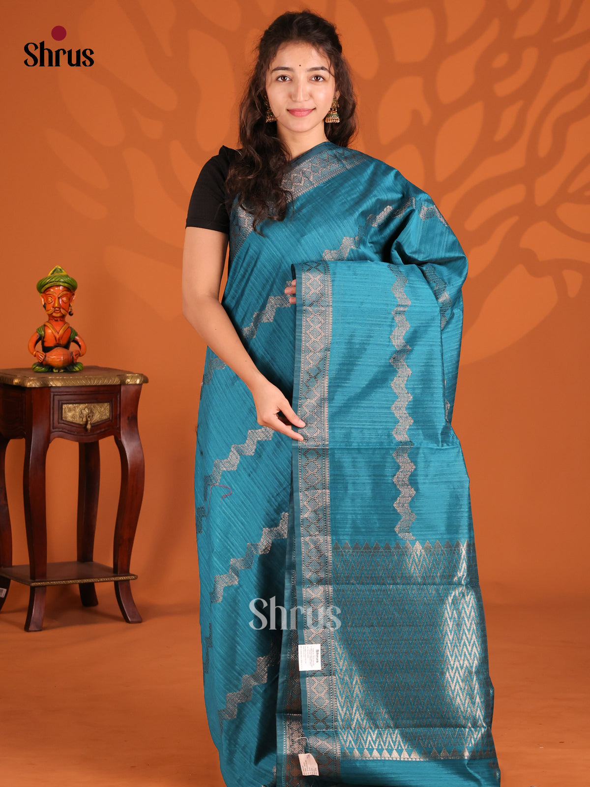 Blue- Semi Jute Saree - Shop on Shrus.com
