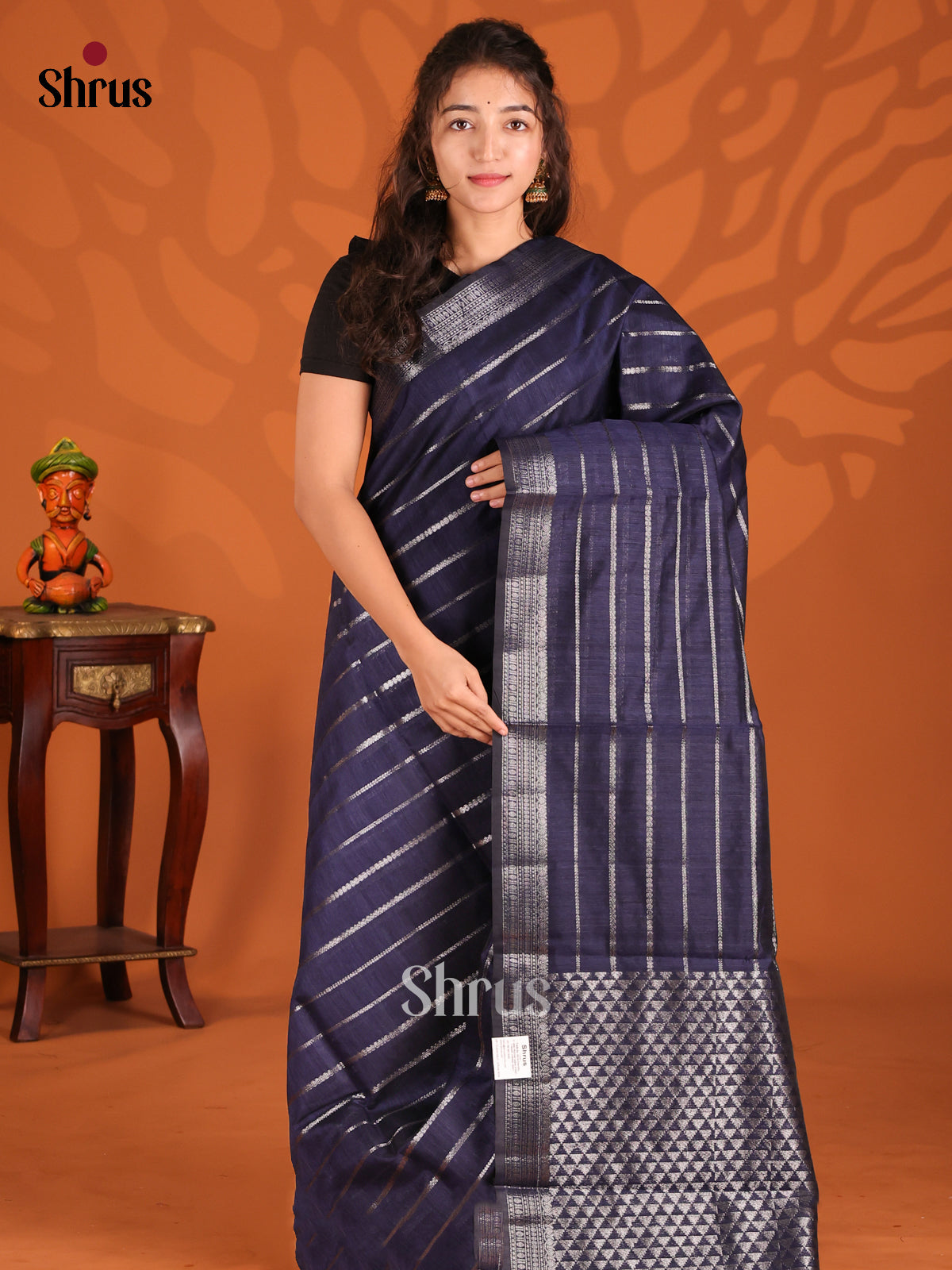 Blue - Semi Jute Saree - Shop on Shrus.com