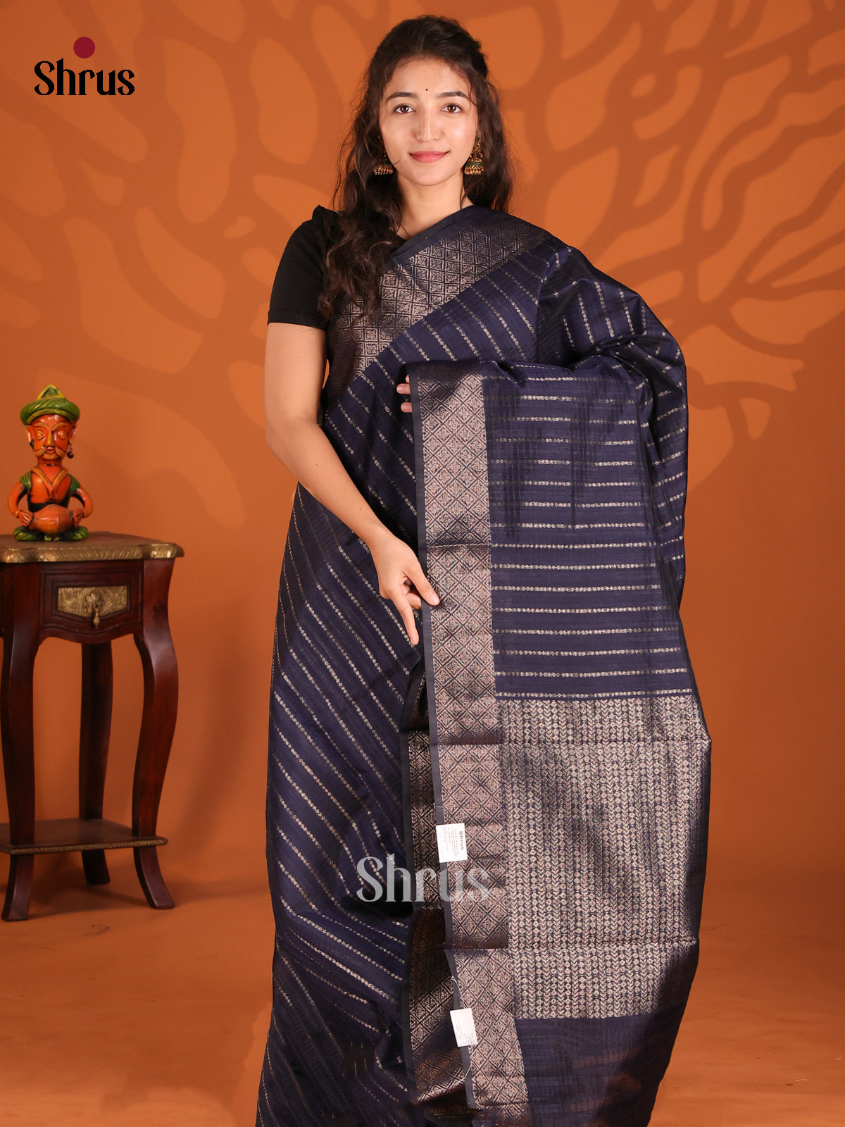 Blue - Semi Jute Saree - Shop on Shrus.com