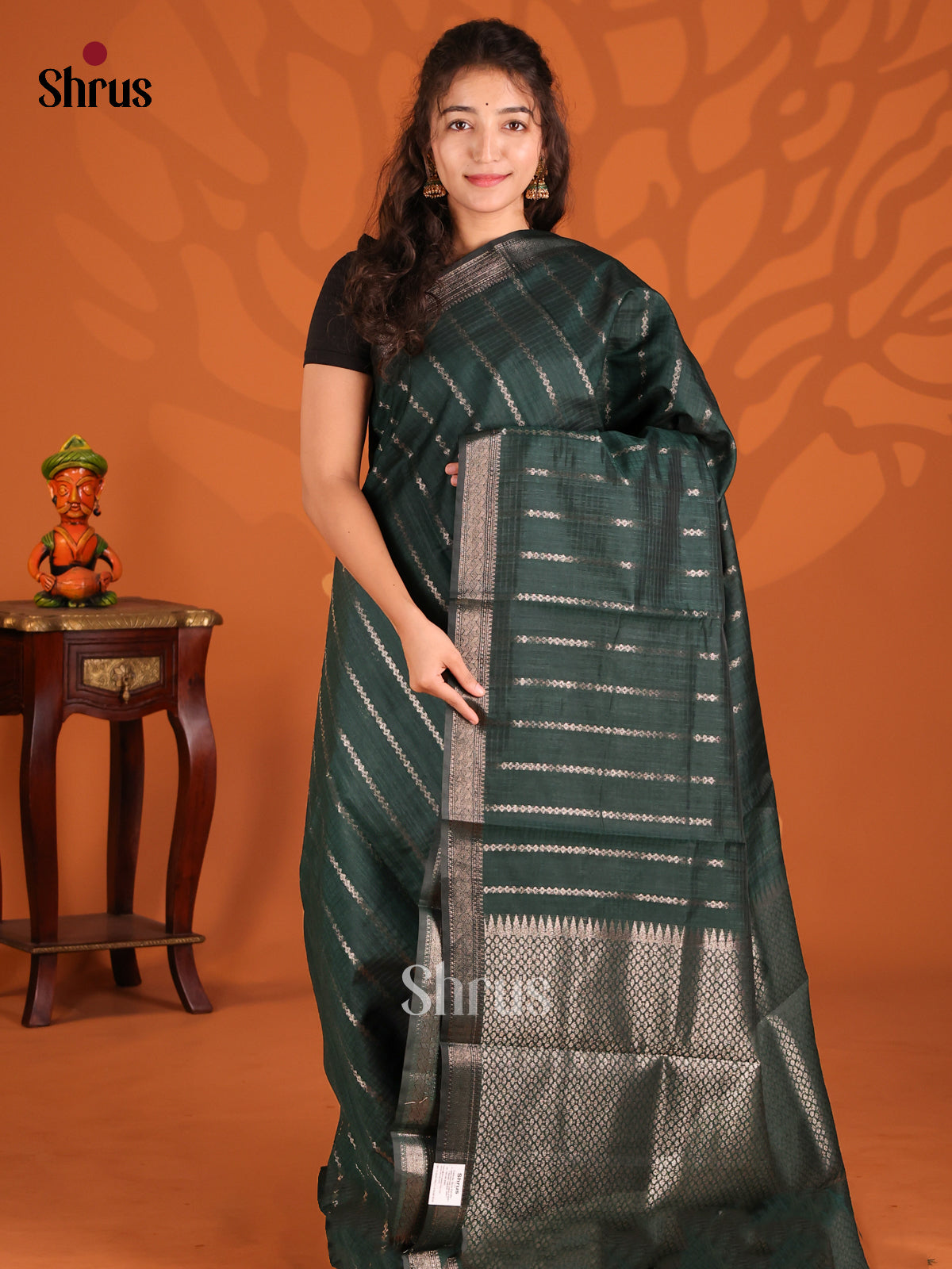 Green - Semi Jute Saree - Shop on Shrus.com
