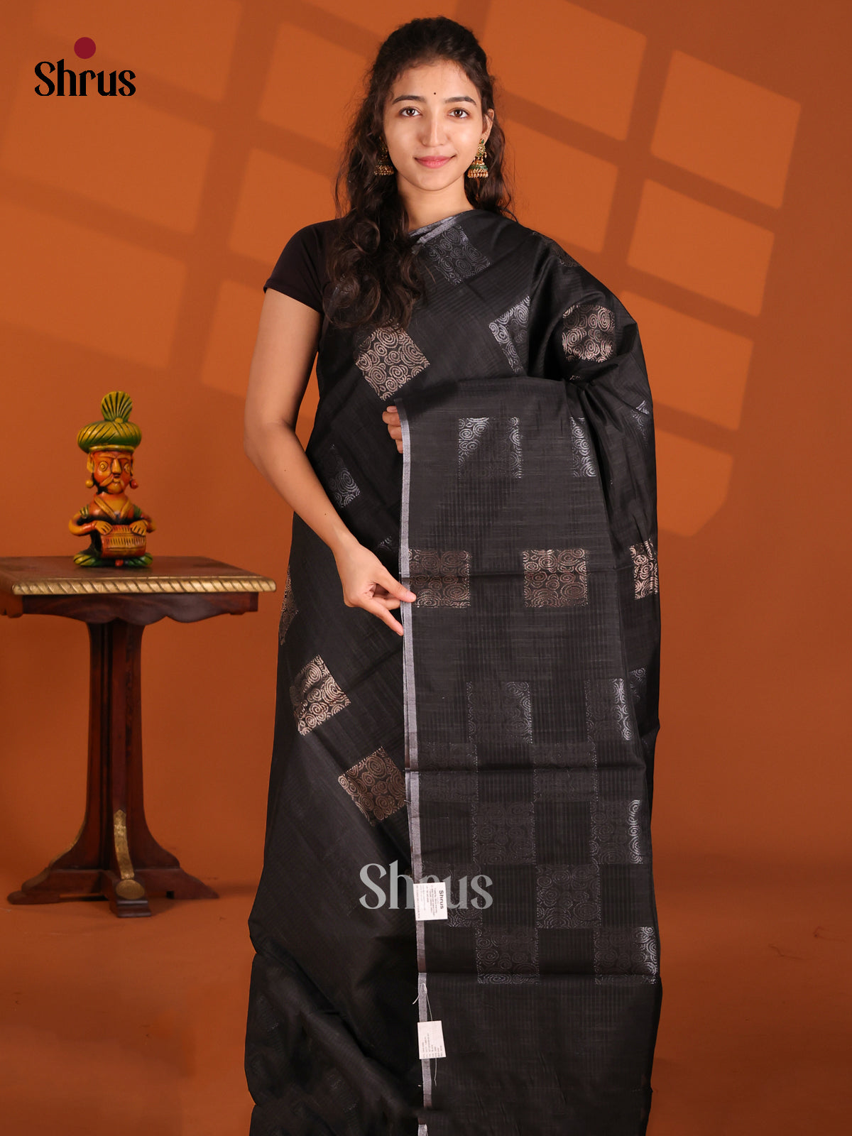 Black- Semi Jute Saree - Shop on Shrus.com