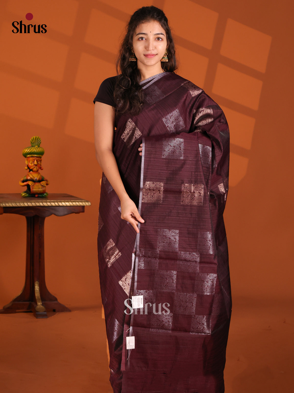Dark Maroon - Semi Jute Saree - Shop on Shrus.com