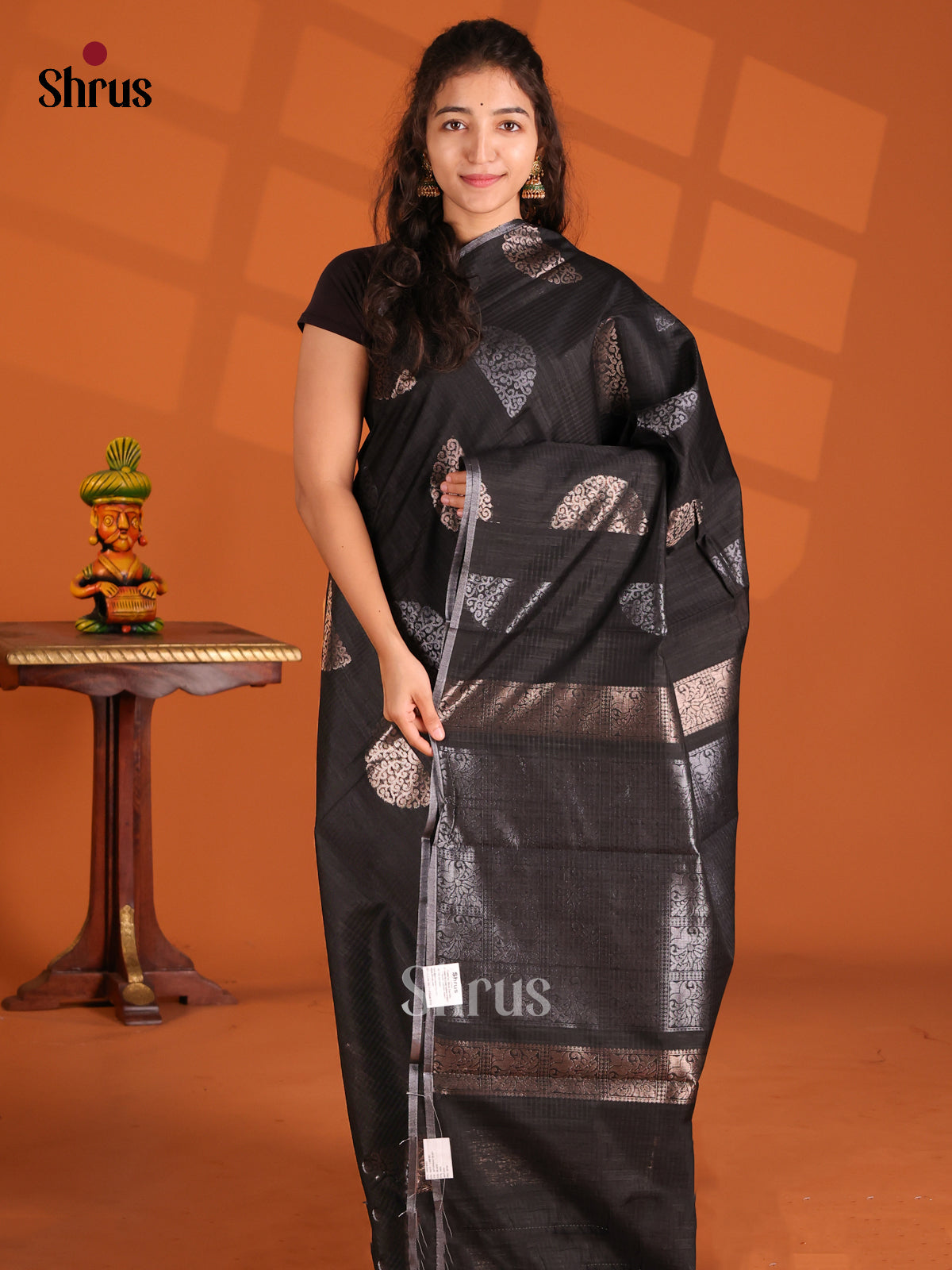 Black - Semi Jute Saree - Shop on Shrus.com