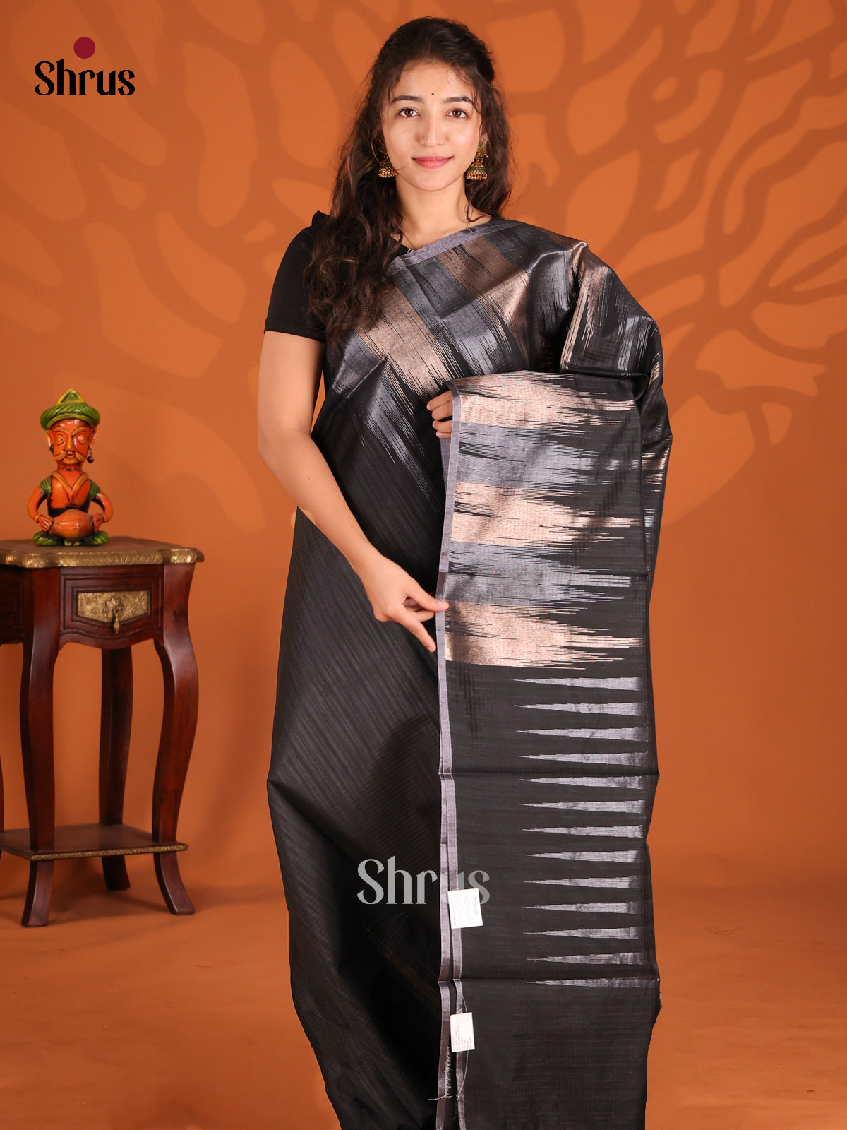Black- Semi Jute Saree - Shop on Shrus.com