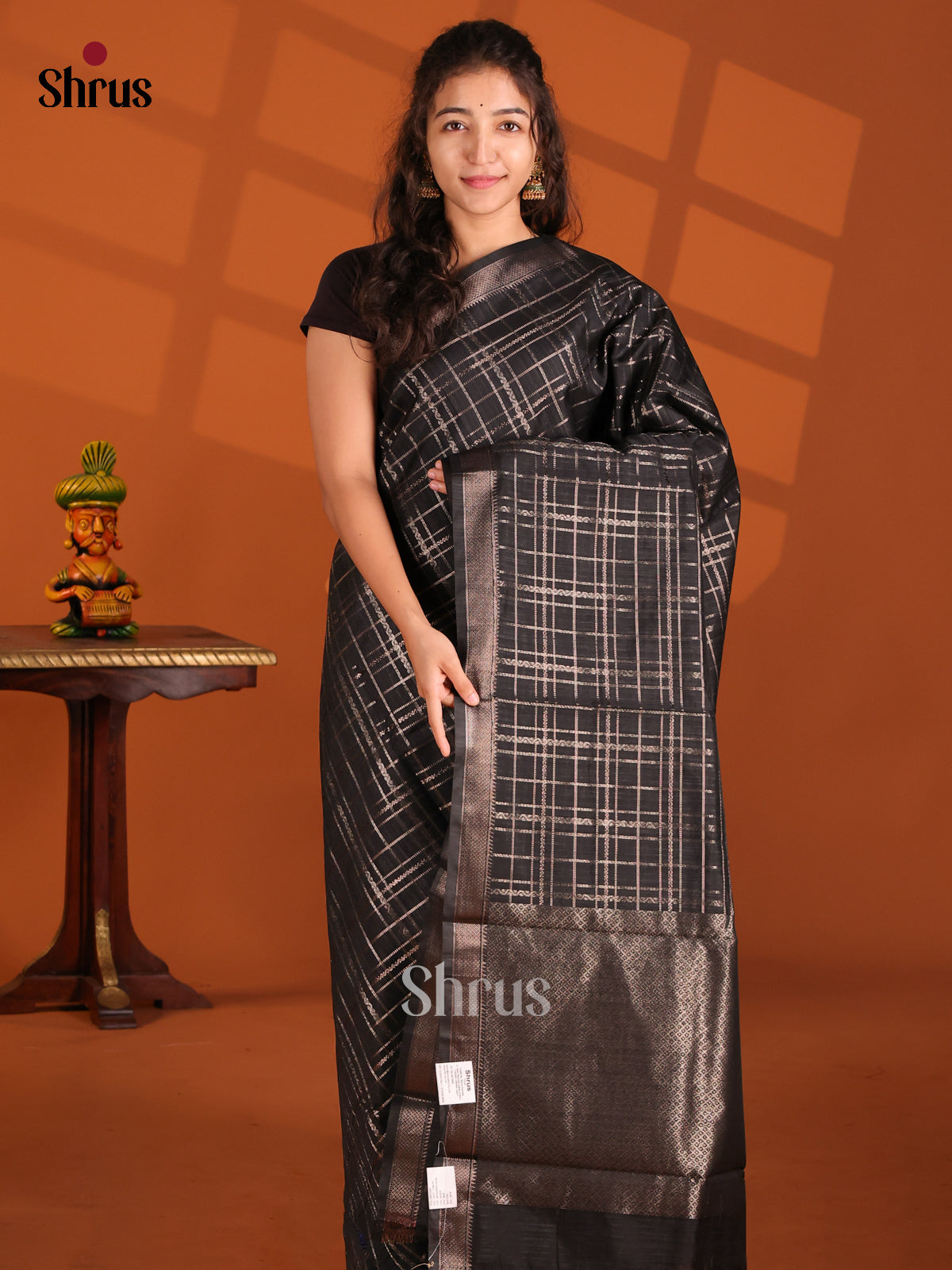 Black- Semi Jute Saree - Shop on Shrus.com