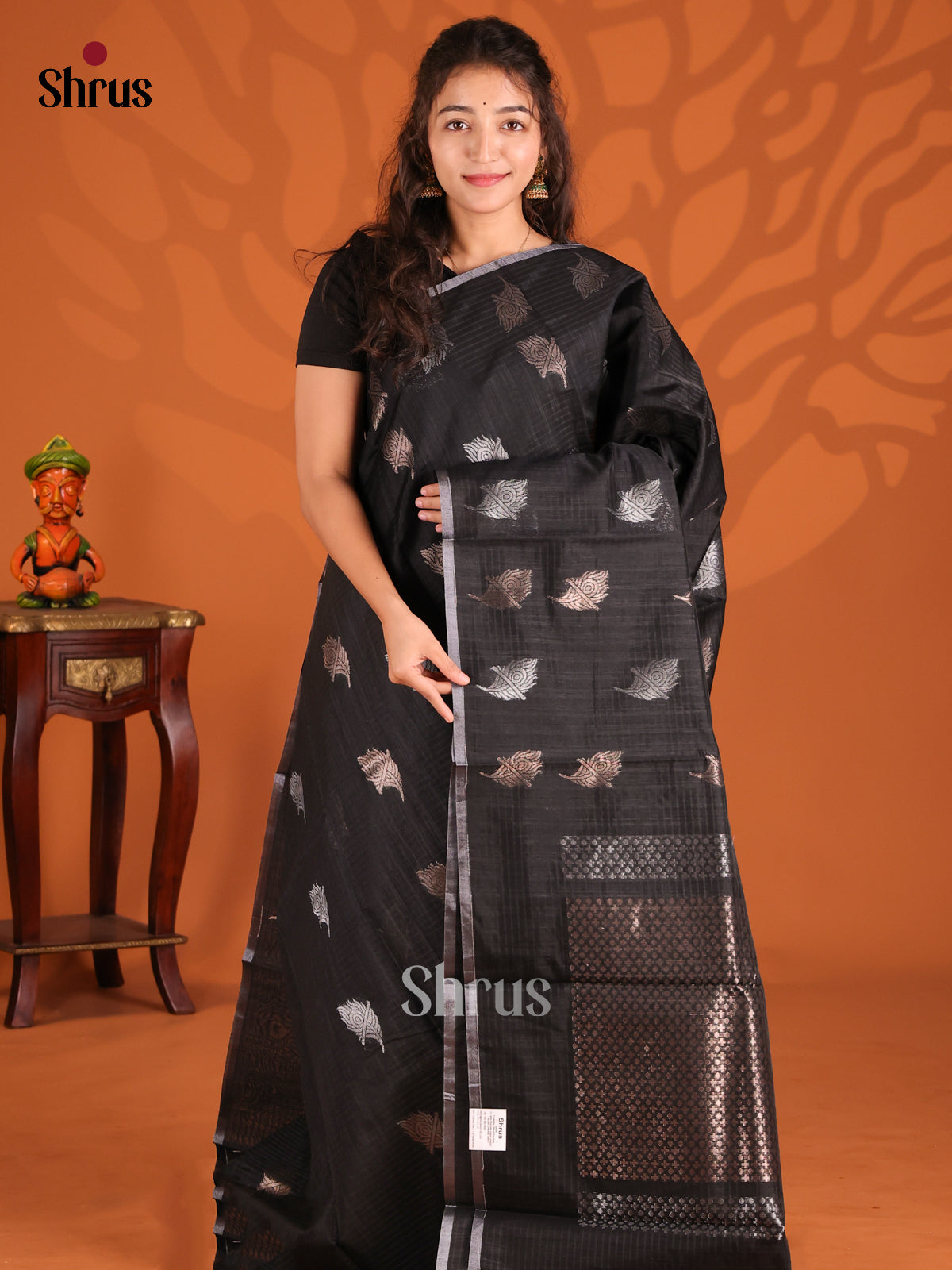 Black - Semi Jute Saree - Shop on Shrus.com