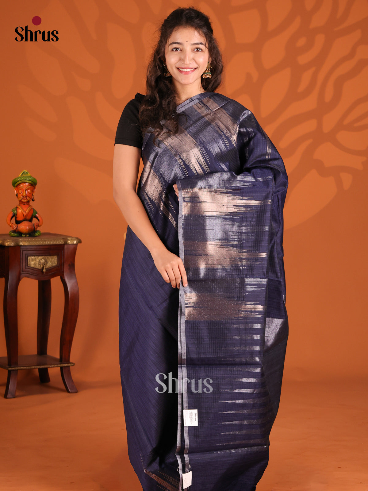 Blue - Semi Jute Saree - Shop on Shrus.com