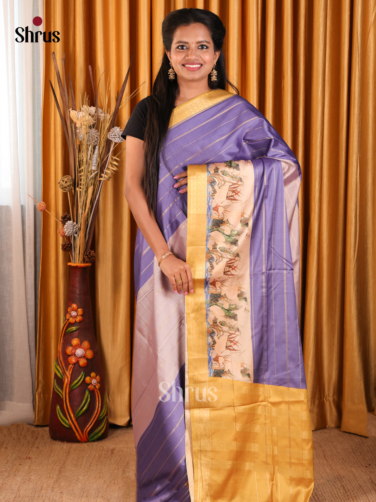 Grey & Purple- Semi Tussar Saree - Shop on Shrus.com