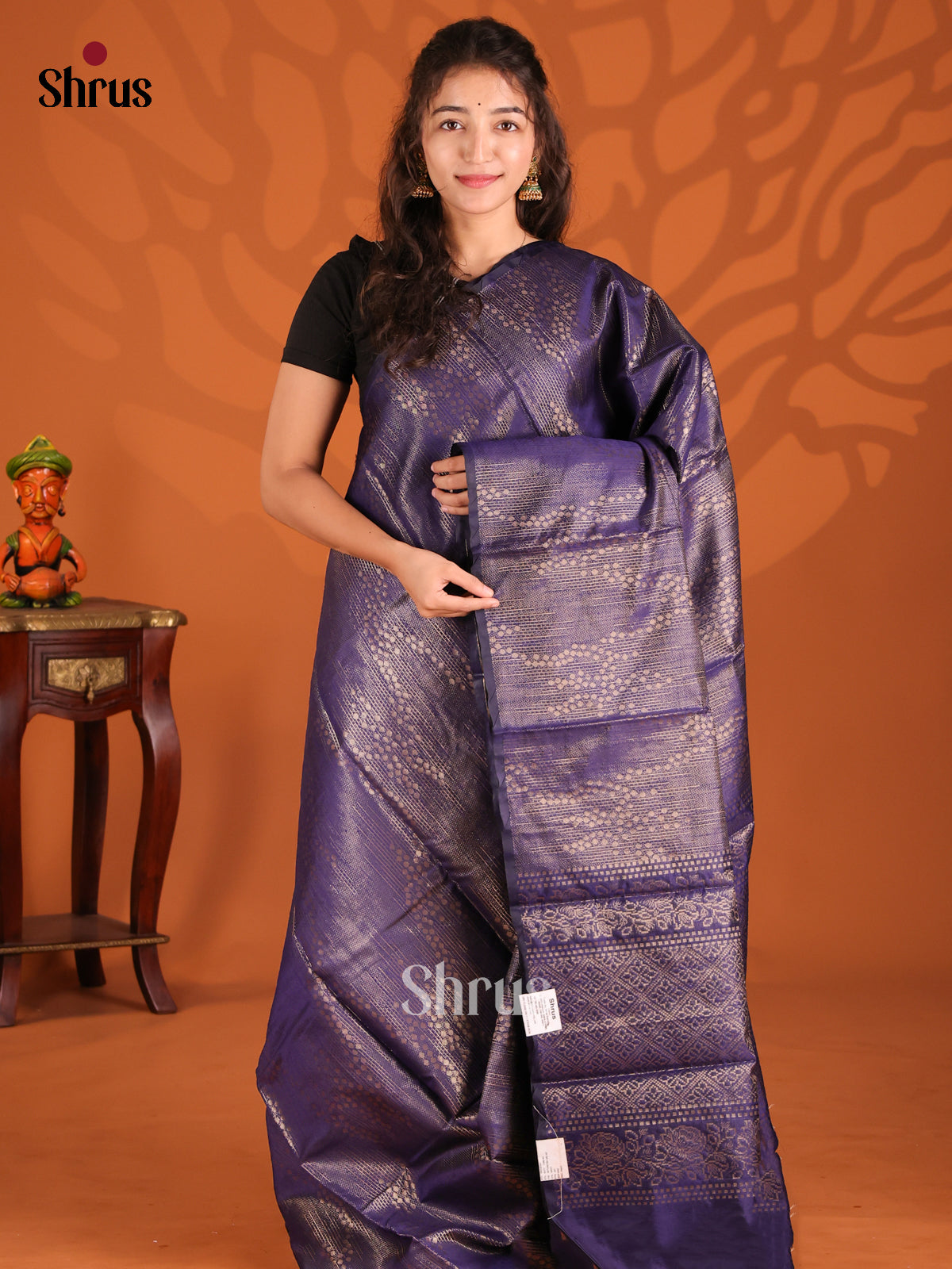 Blue - Semi Jute Saree - Shop on Shrus.com