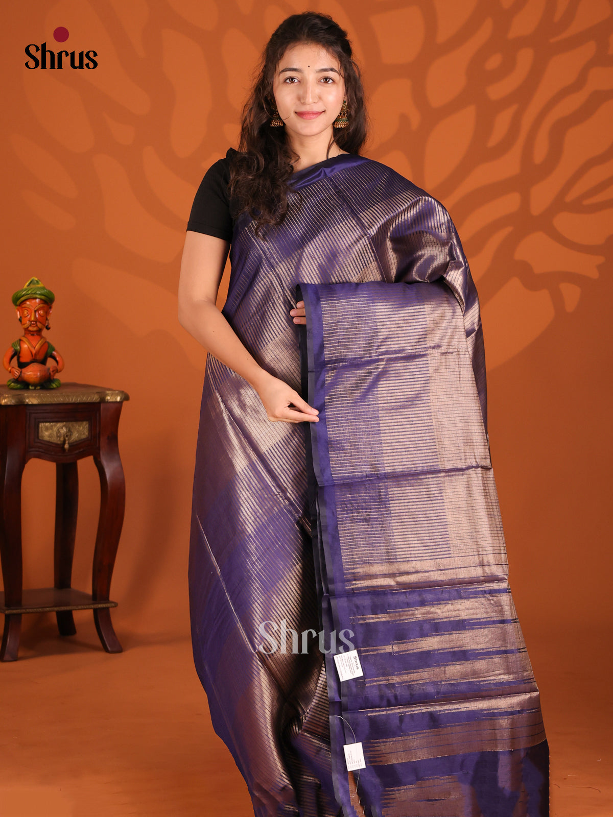 Blue - Semi Jute Saree - Shop on Shrus.com