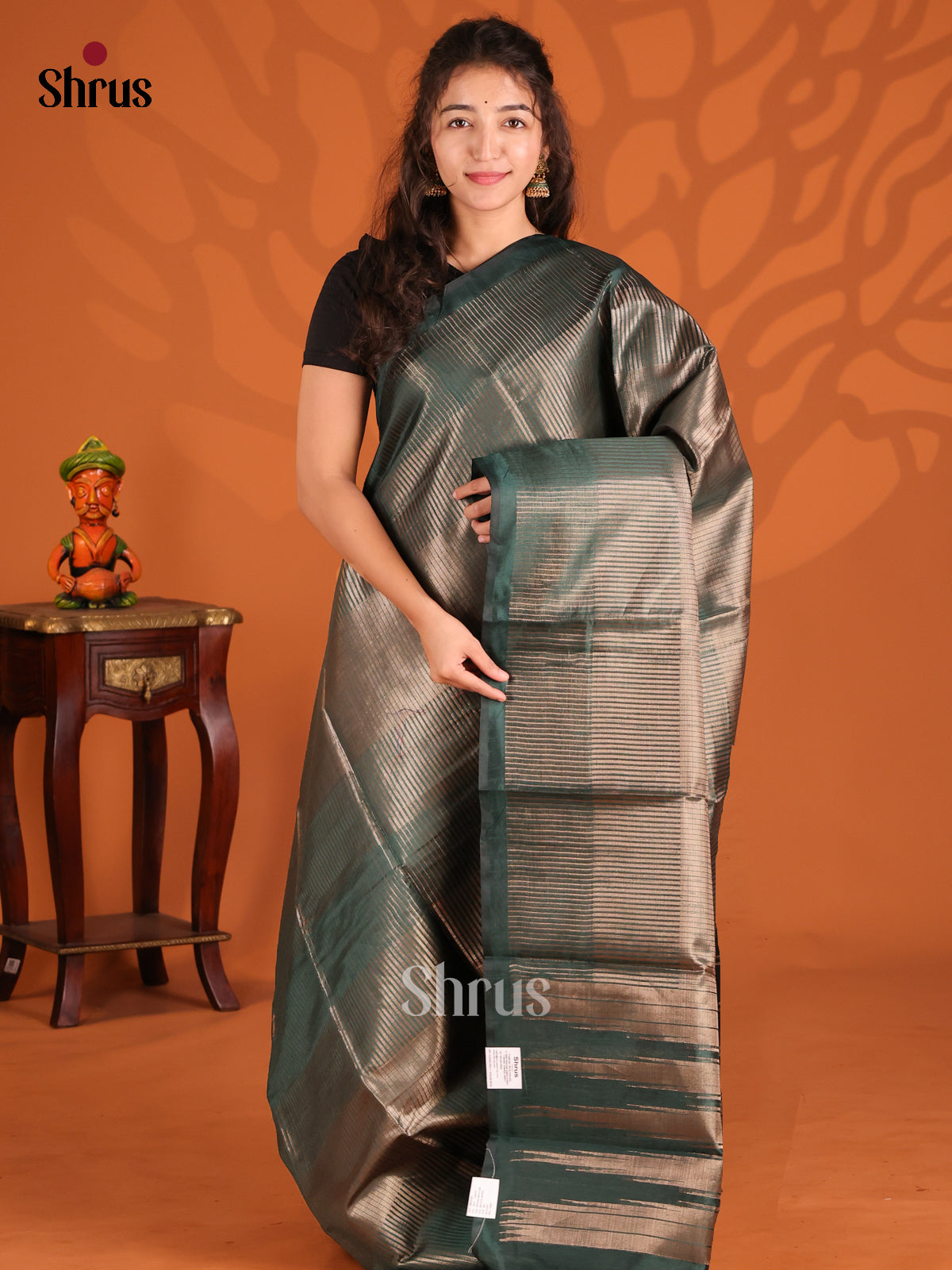 Green - Semi Jute Saree - Shop on Shrus.com