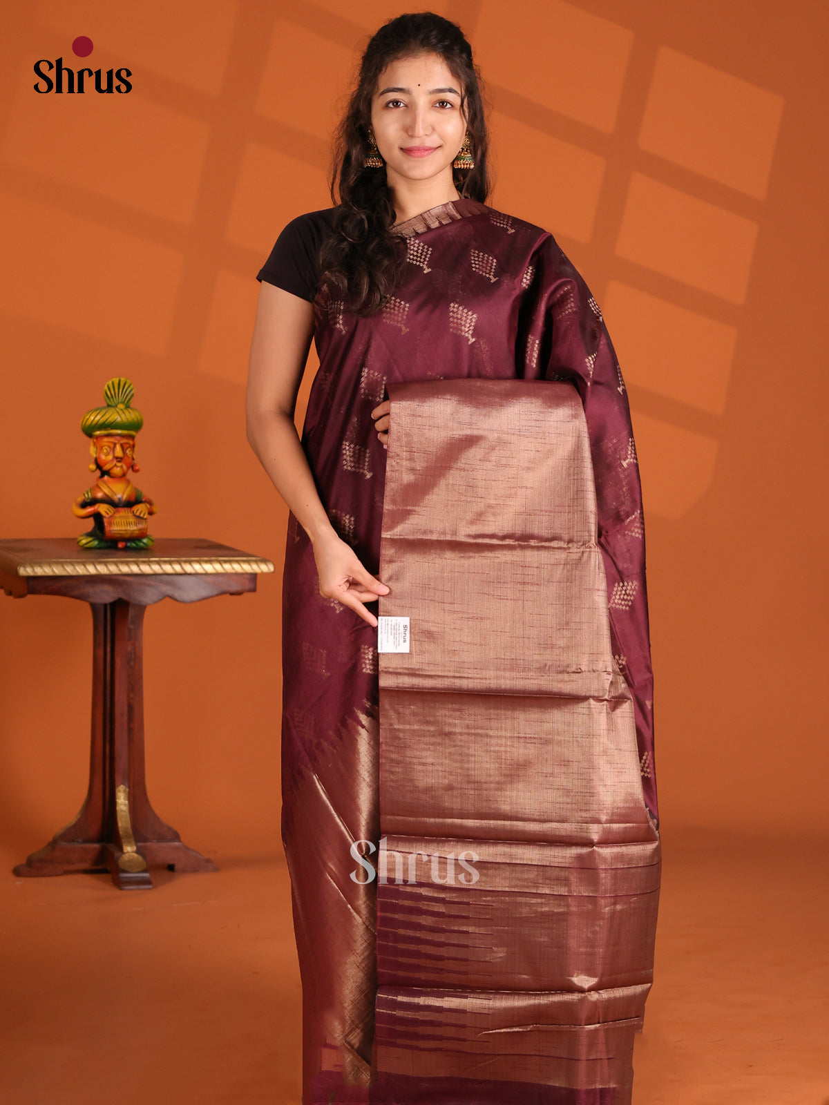 Maroon- Semi Jute Saree - Shop on Shrus.com