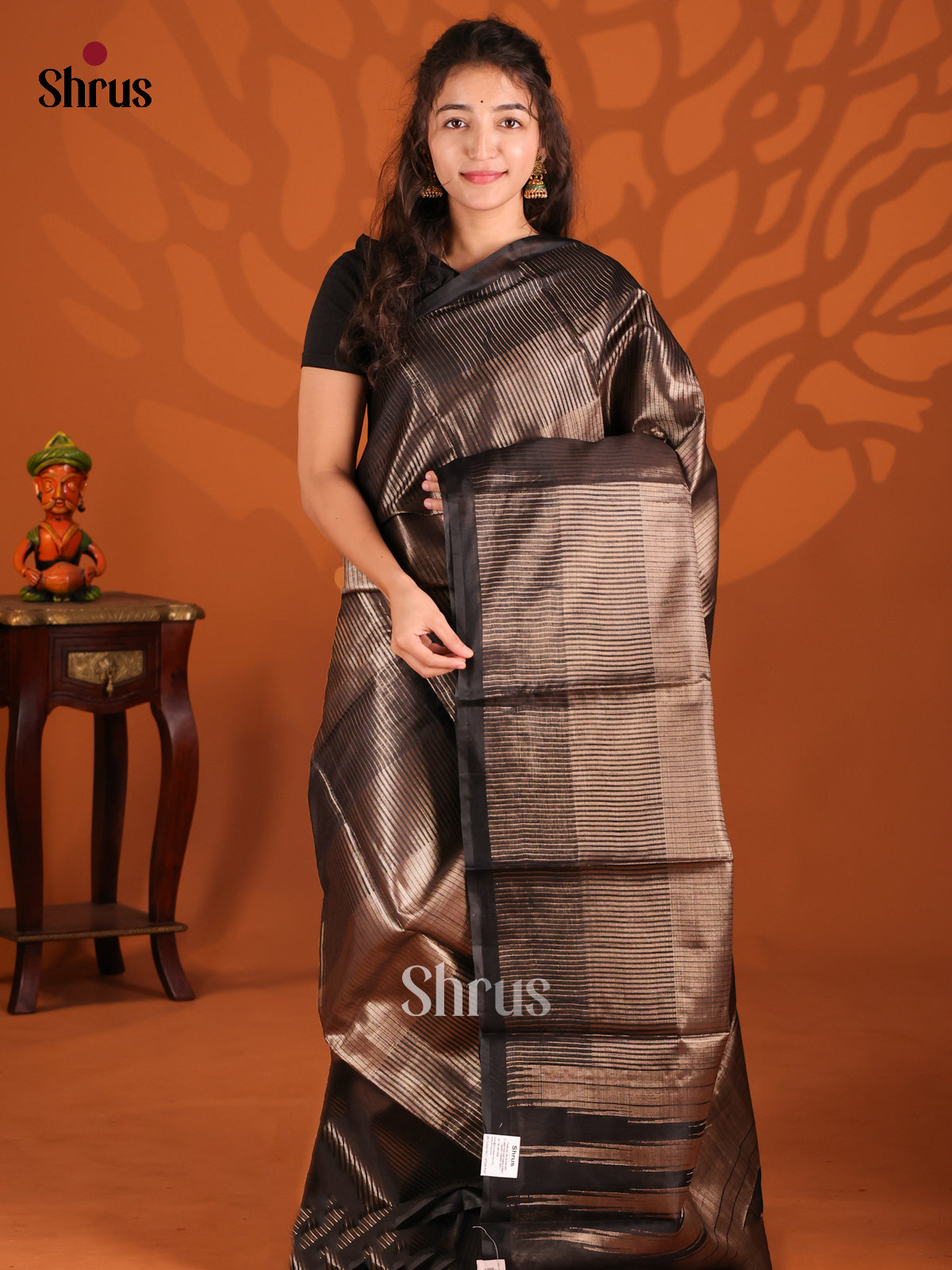 Black - Semi Jute Saree - Shop on Shrus.com