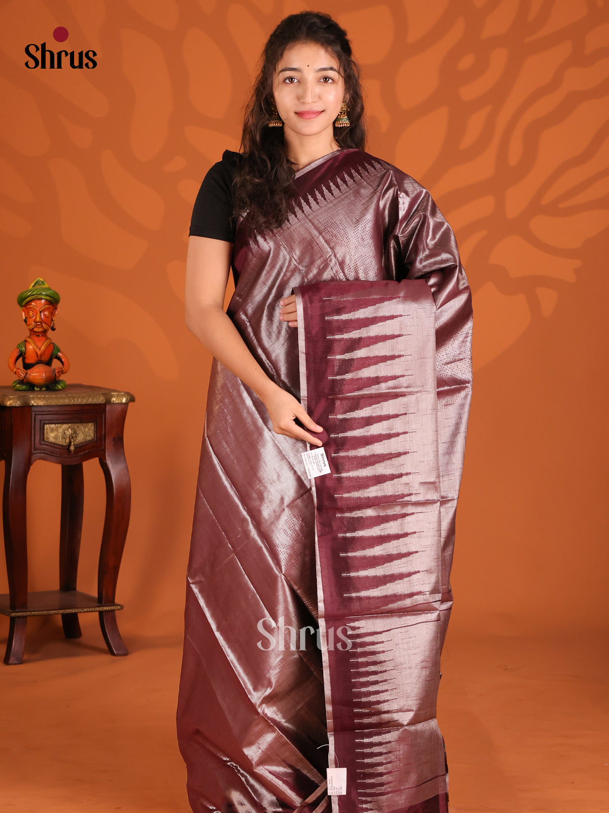 Maroon- Semi Jute Saree - Shop on Shrus.com