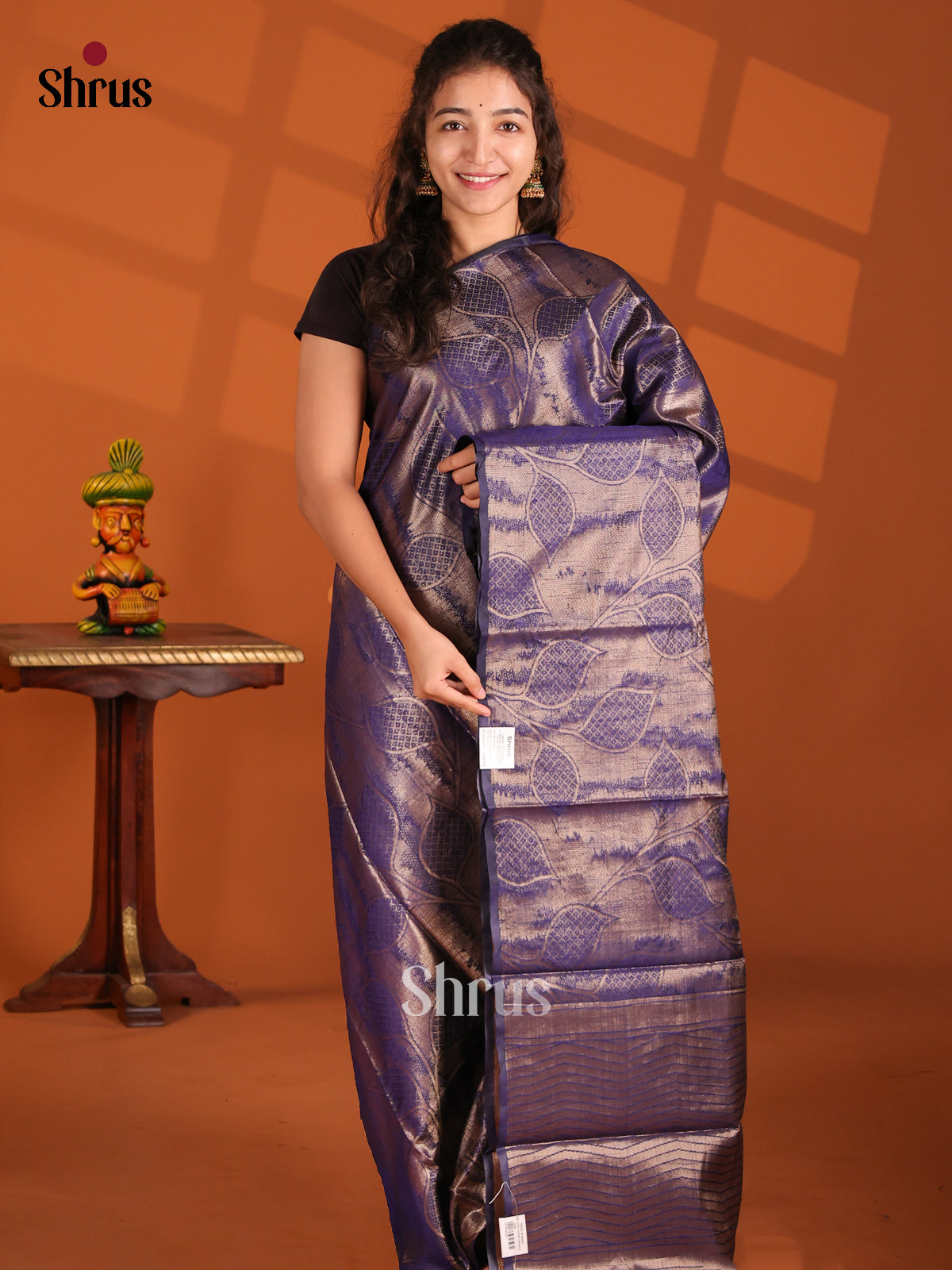 Blue - Semi Jute Saree - Shop on Shrus.com