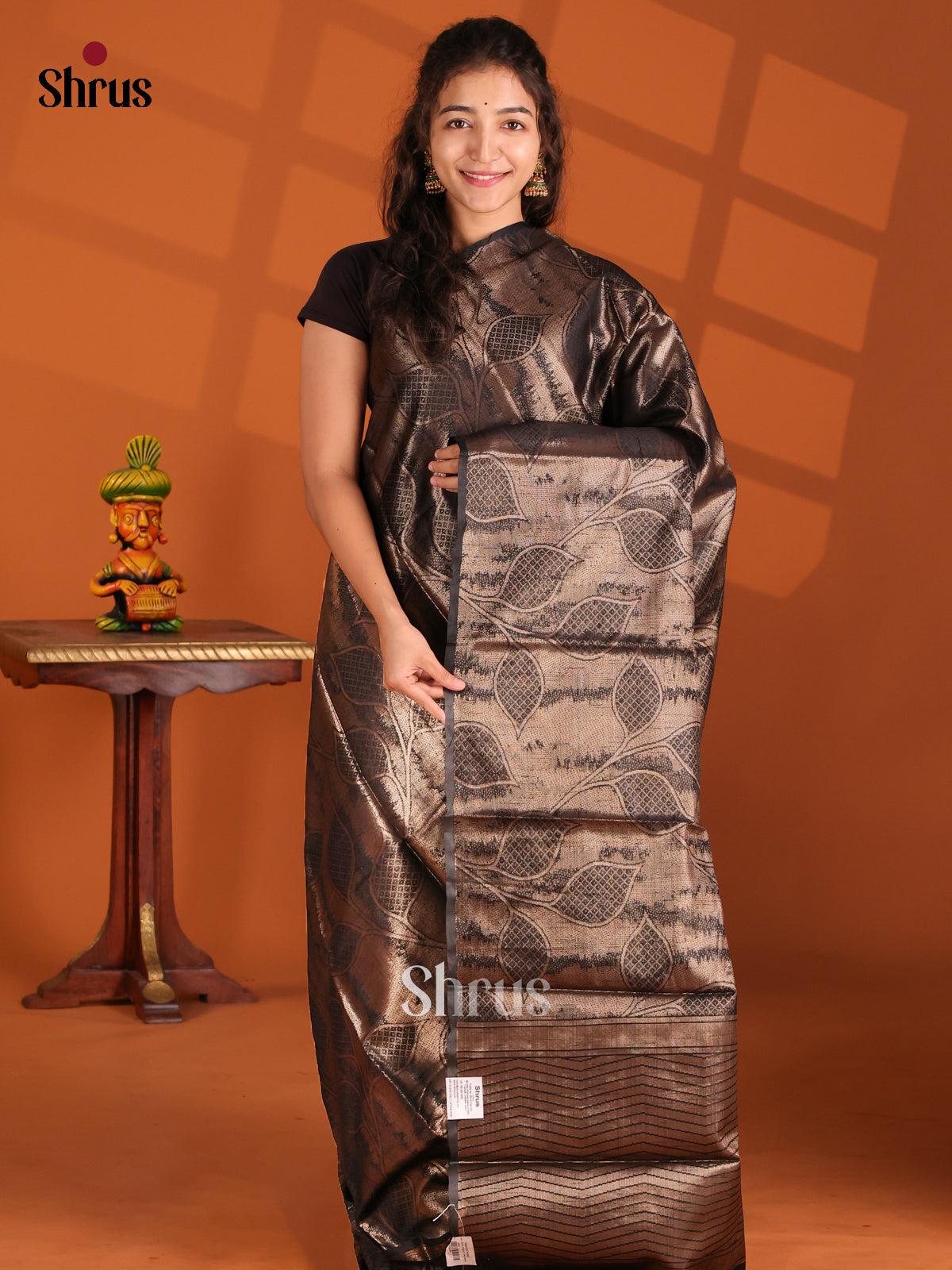 Black - Semi Jute Saree - Shop on Shrus.com