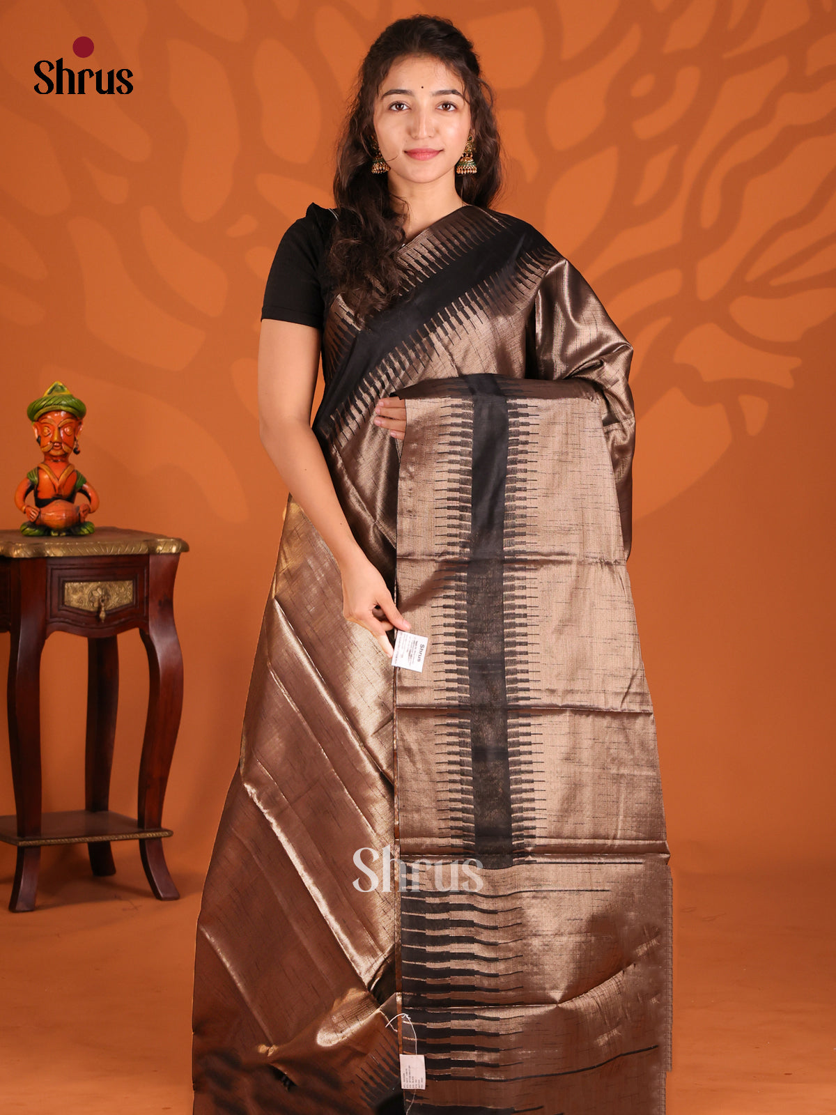 Black- Semi Jute Saree - Shop on Shrus.com