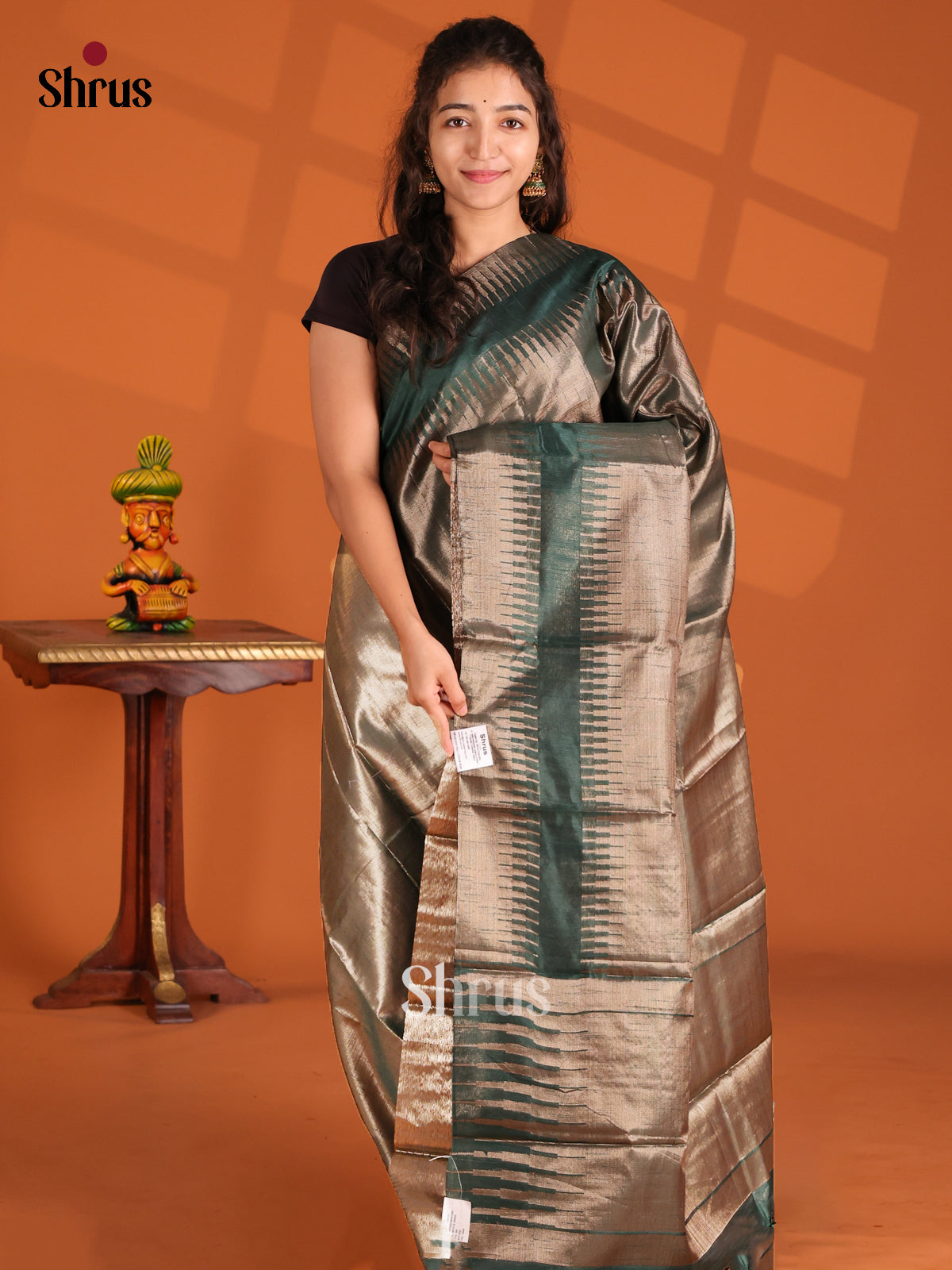 Green - Semi Jute Saree - Shop on Shrus.com