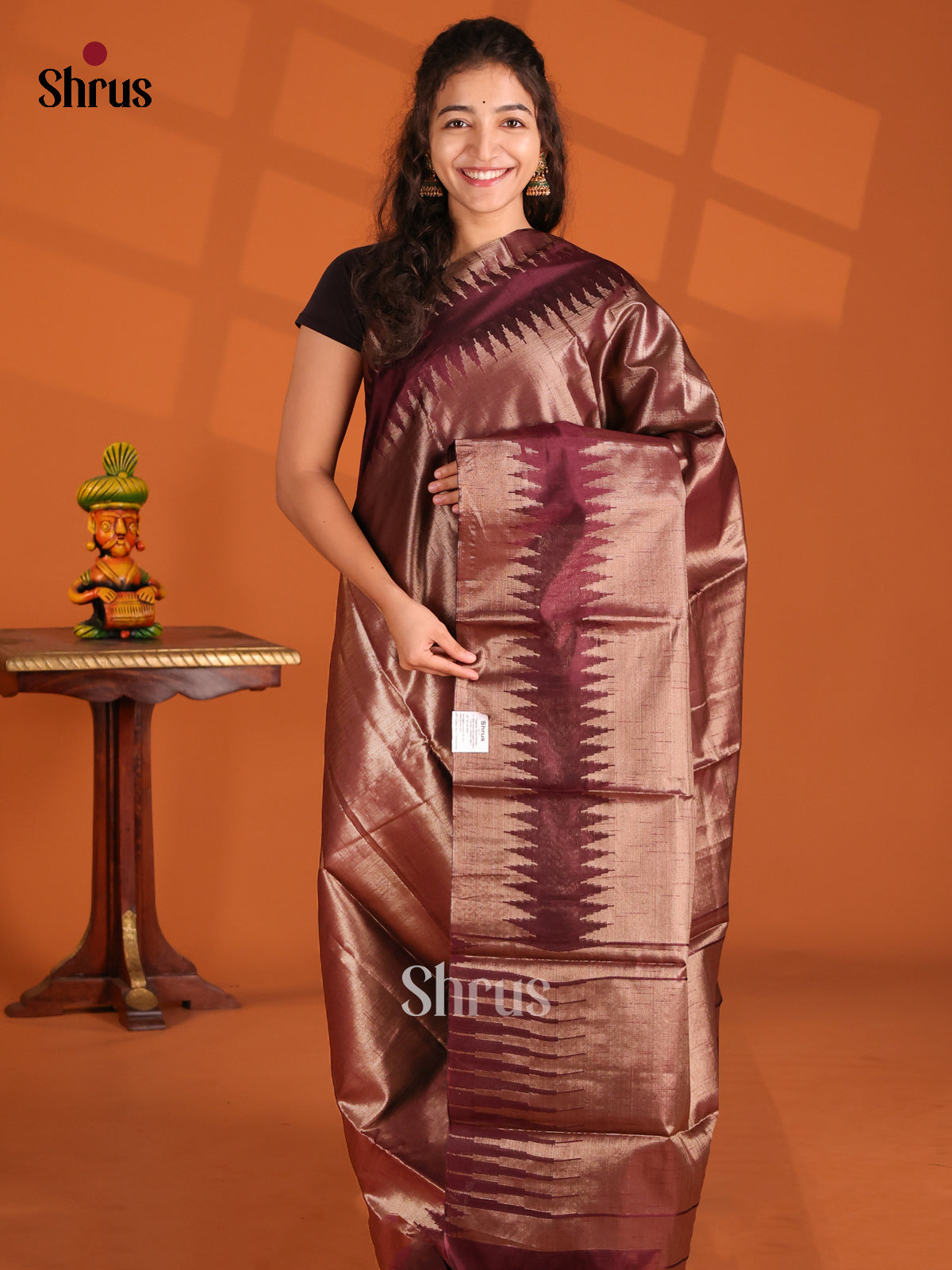 Dark Maroon - Semi Jute Saree - Shop on Shrus.com