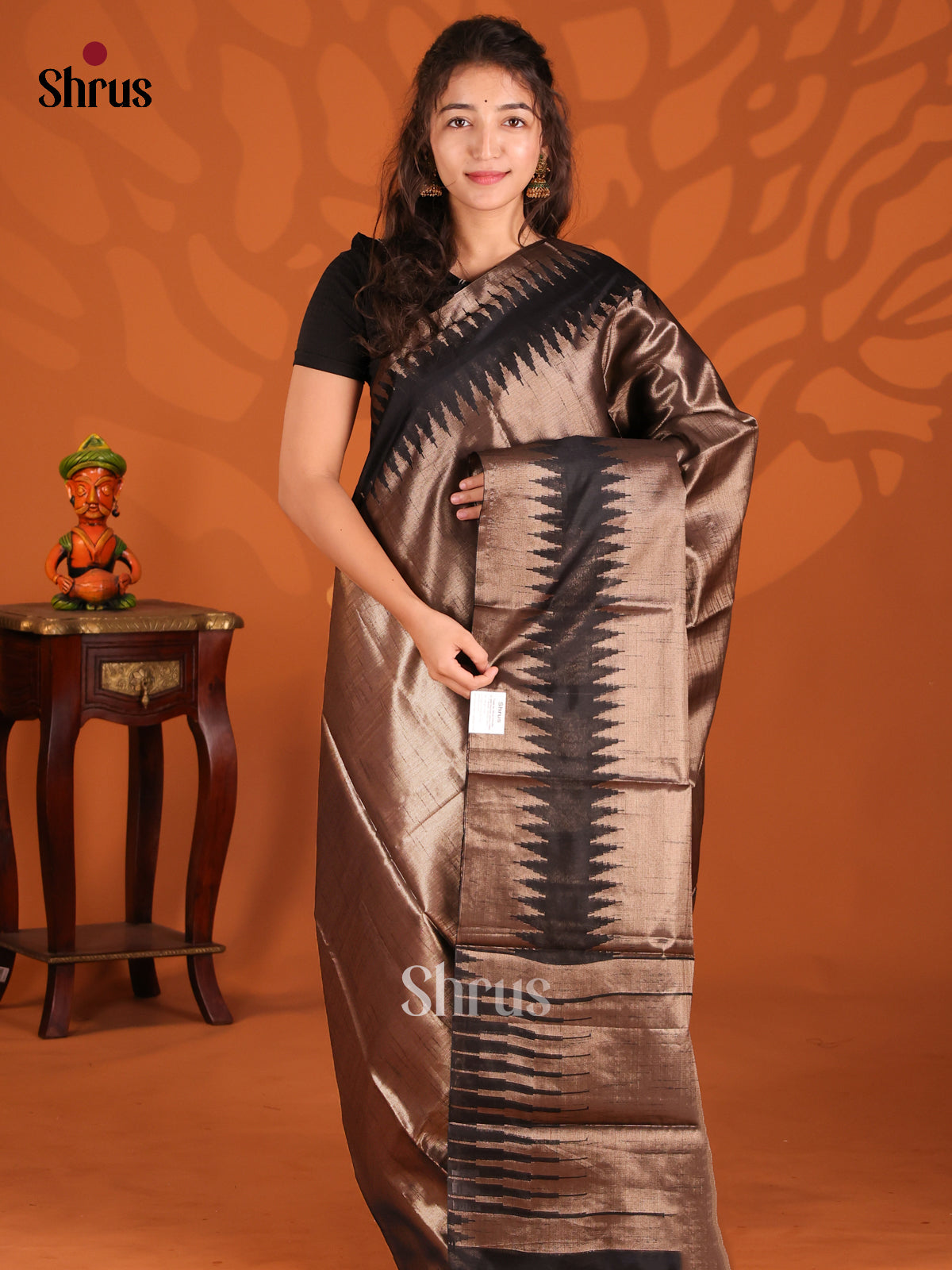 Black - Semi Jute Saree - Shop on Shrus.com