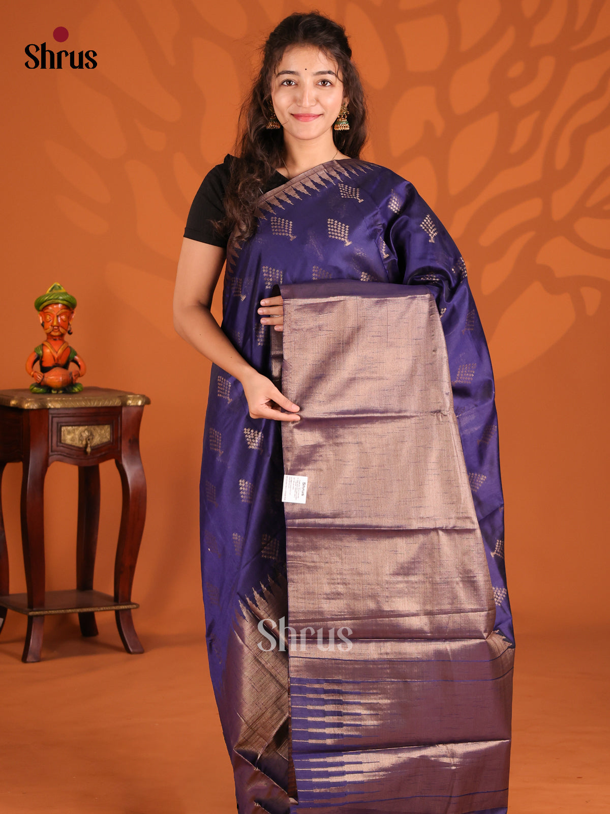Blue- Semi Jute Saree - Shop on Shrus.com