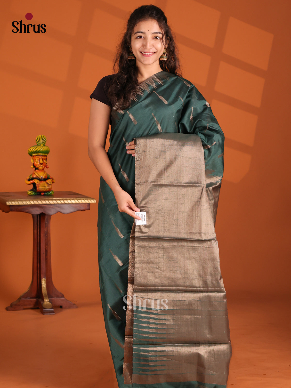 Green - Semi Jute Saree - Shop on Shrus.com