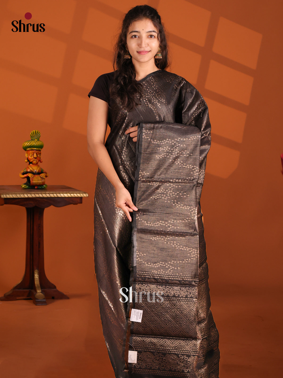 Black - Semi Jute Saree - Shop on Shrus.com