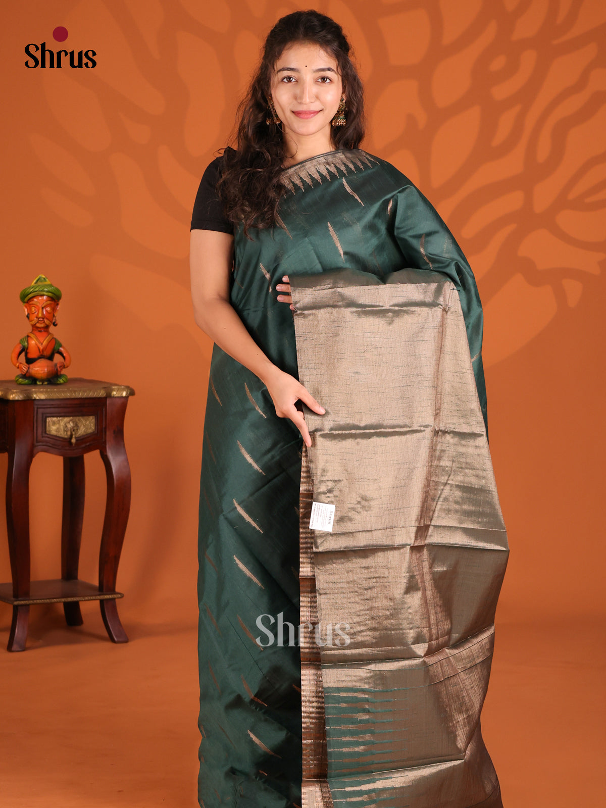 Green - Semi Jute Saree - Shop on Shrus.com