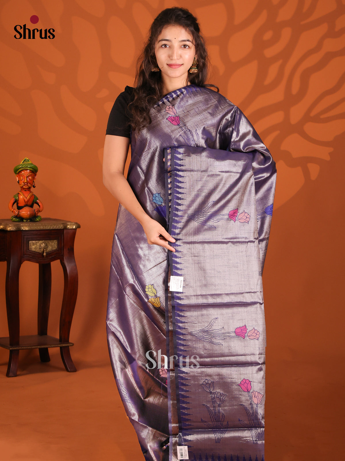 Blue - Semi Jute Saree - Shop on Shrus.com
