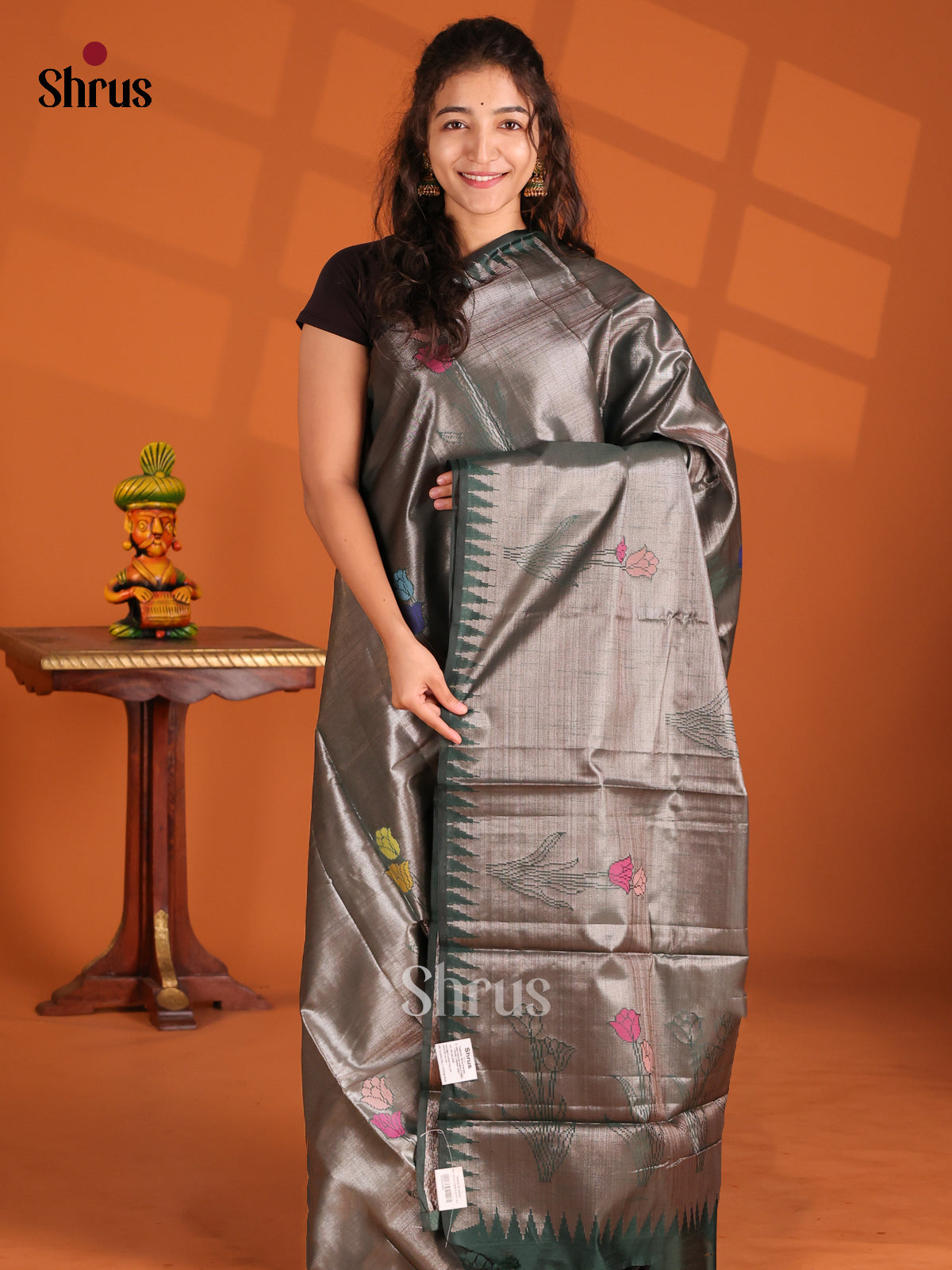 Dark Green- Semi Jute Saree - Shop on Shrus.com