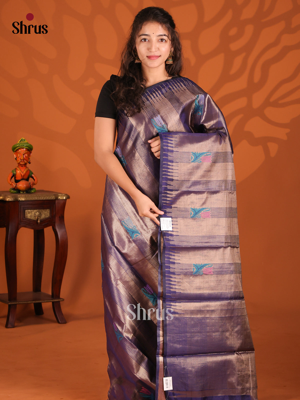 Blue- Semi Jute Saree - Shop on Shrus.com