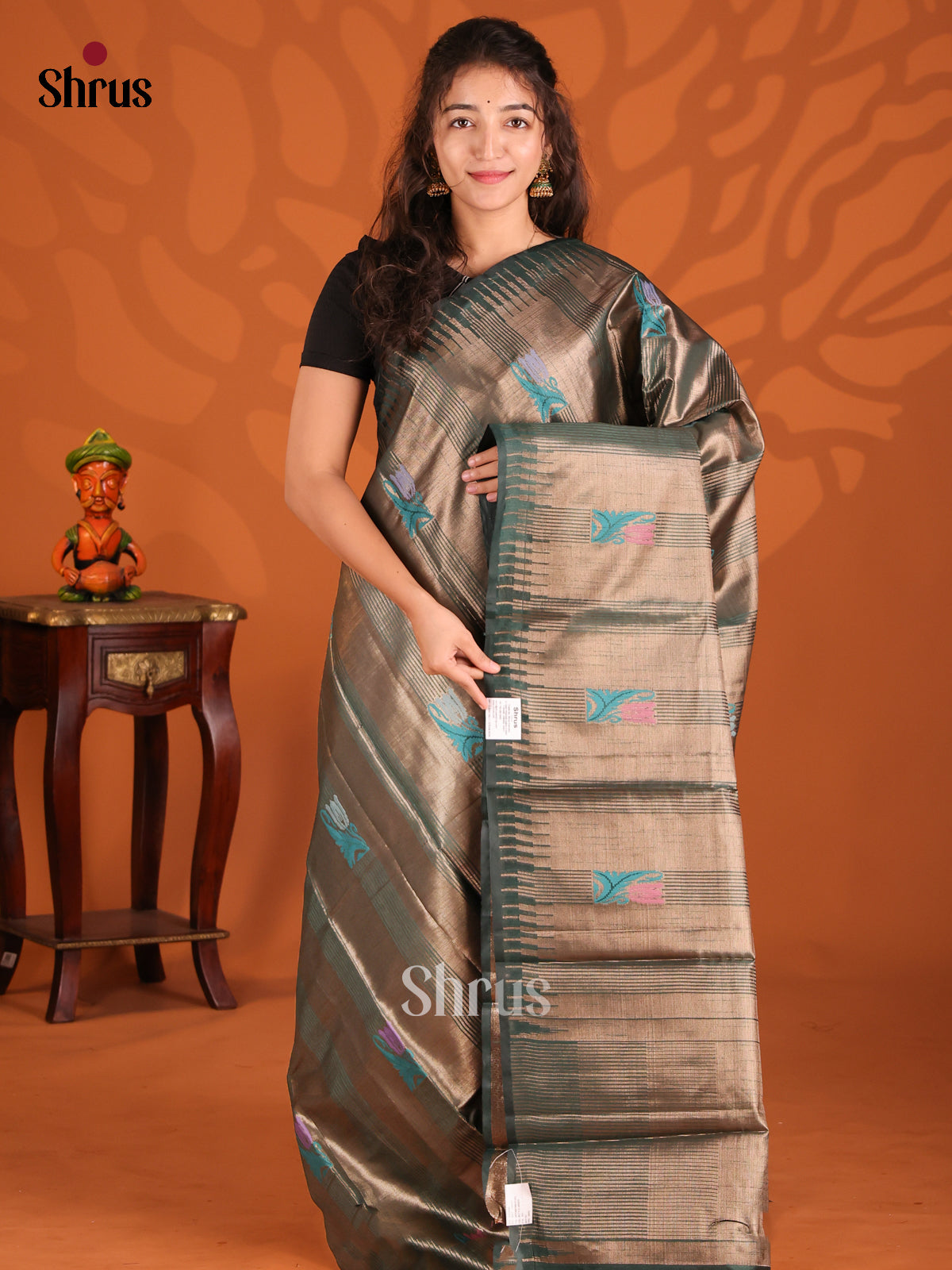 Peacock Green- Semi Jute Saree - Shop on Shrus.com