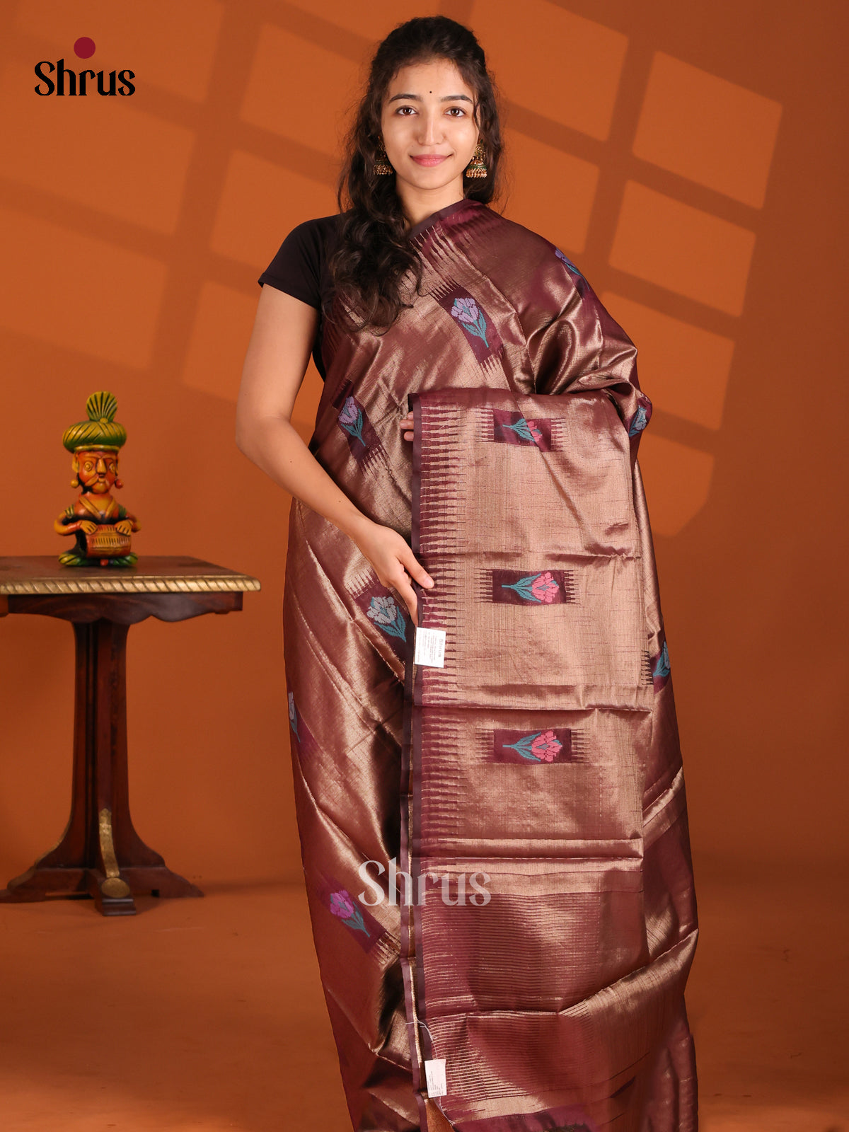 Maroon- Semi Jute Saree - Shop on Shrus.com