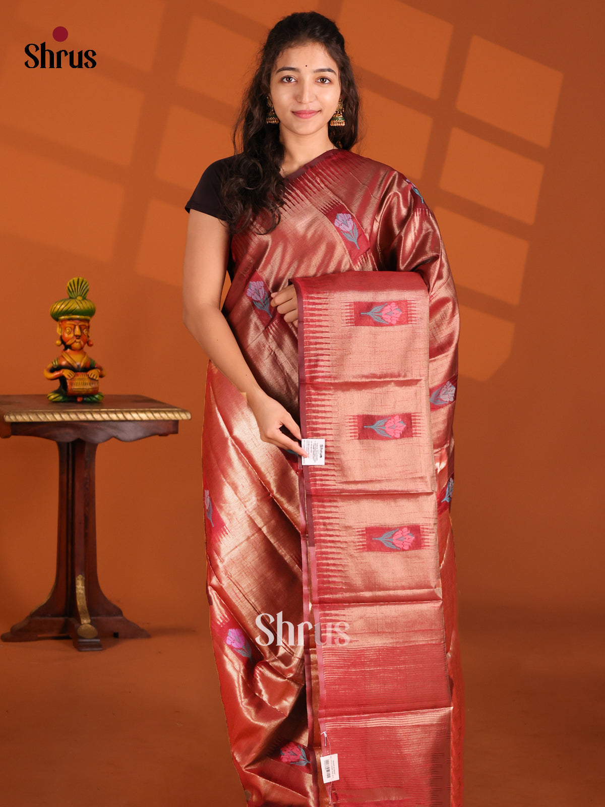 Maroon- Semi Jute Saree - Shop on Shrus.com