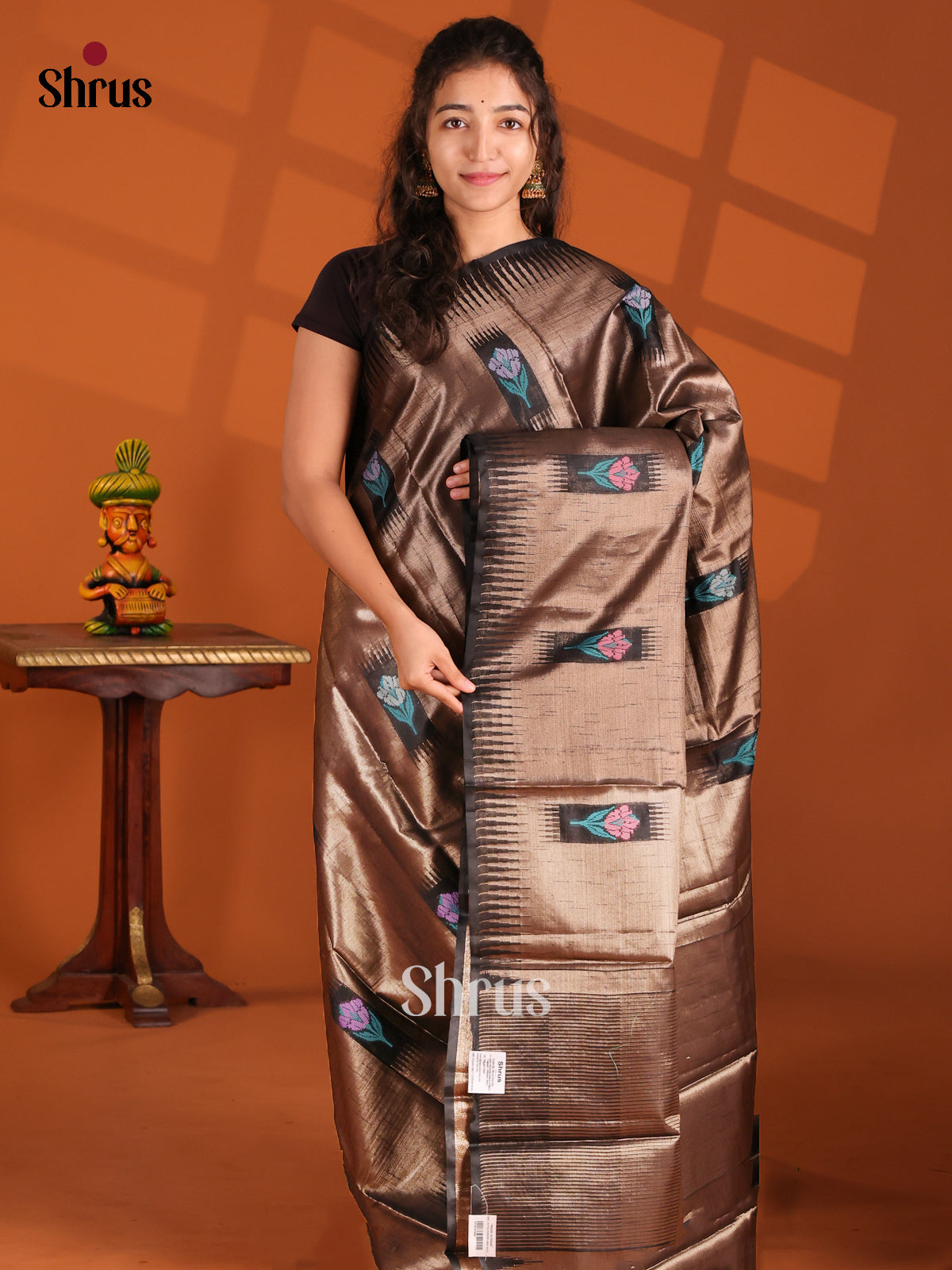 Black - Semi Jute Saree - Shop on Shrus.com