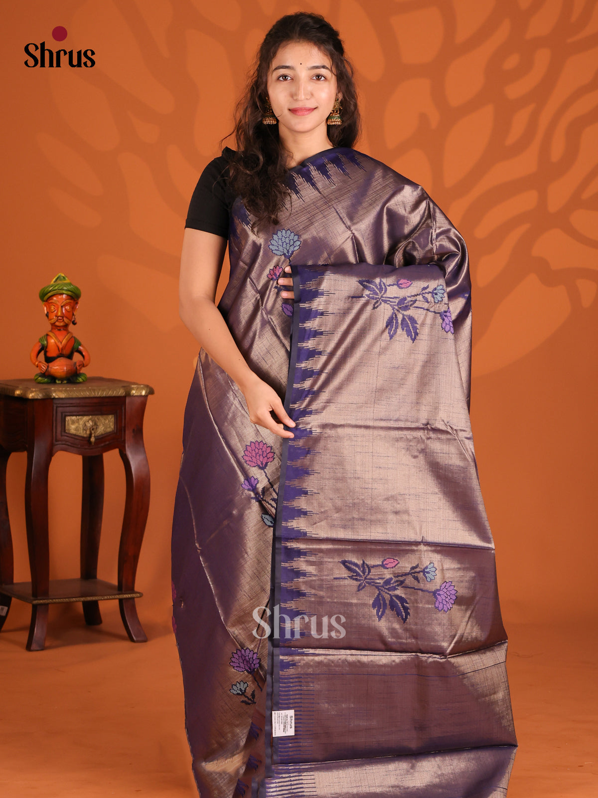 Blue - Semi Jute Saree - Shop on Shrus.com