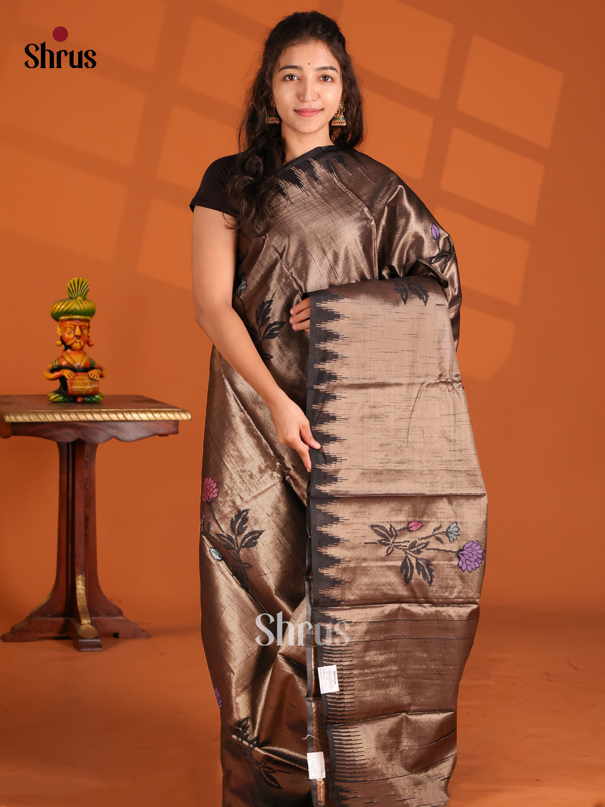 Black - Semi Jute Saree - Shop on Shrus.com