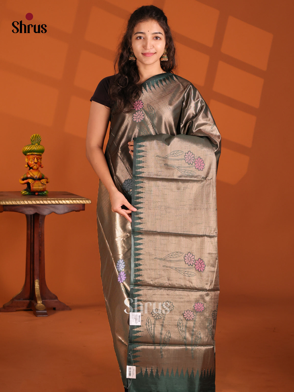 Dark Green- Semi Jute Saree - Shop on Shrus.com