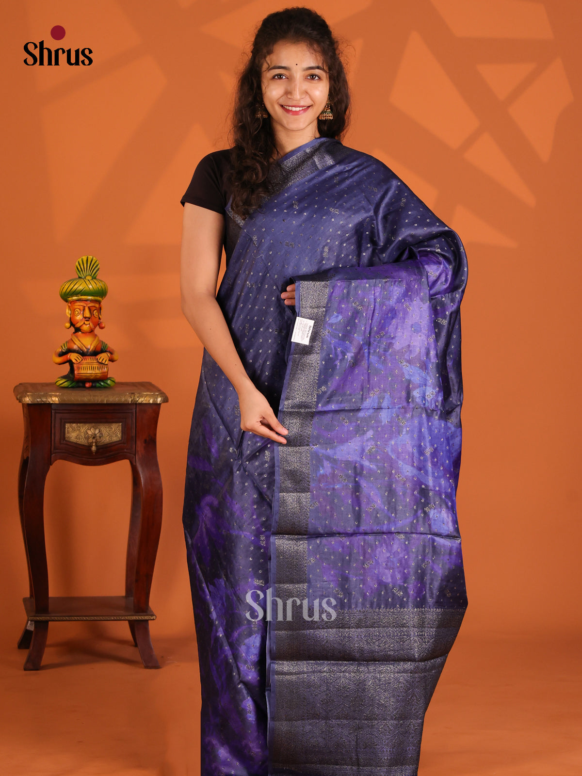 Blue(Single Tone) - Tussar Saree - Shop on Shrus.com