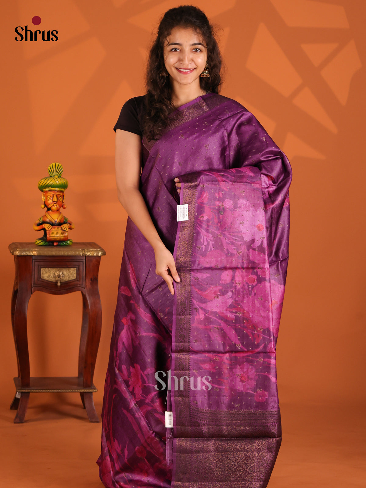 Violet(Single Tone)- Tussar Saree - Shop on Shrus.com