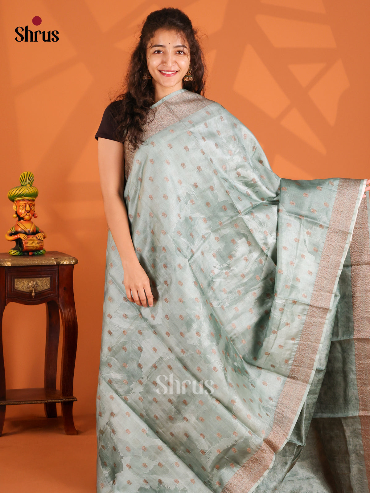Blue(Single tone) - Tussar Saree - Shop on Shrus.com