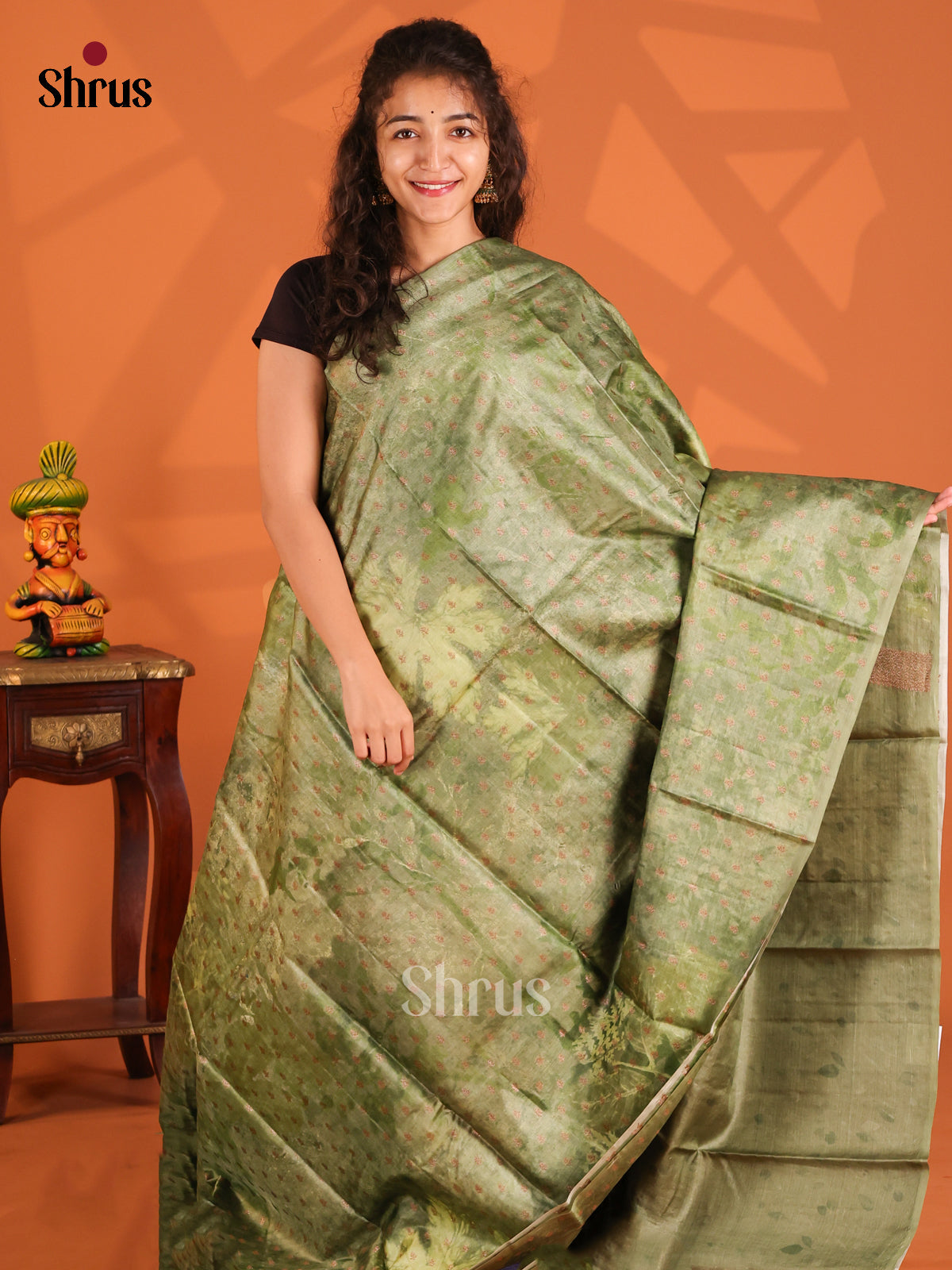 Green(Single Tone) - Tussar Saree-1
