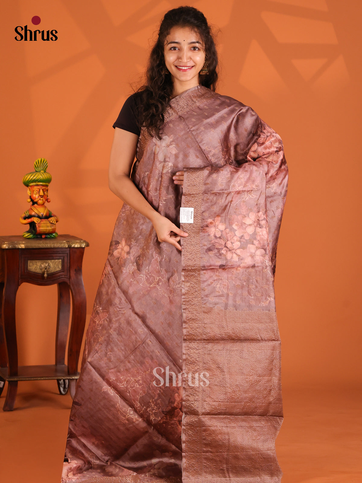 Brown(Single Tone)- Tussar Saree - Shop on Shrus.com