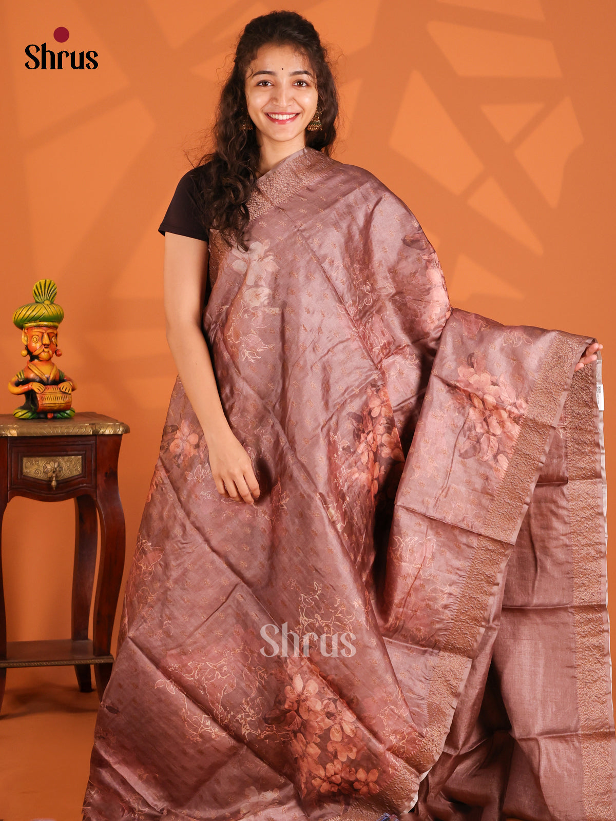 Brown(Single Tone)- Tussar Saree - Shop on Shrus.com