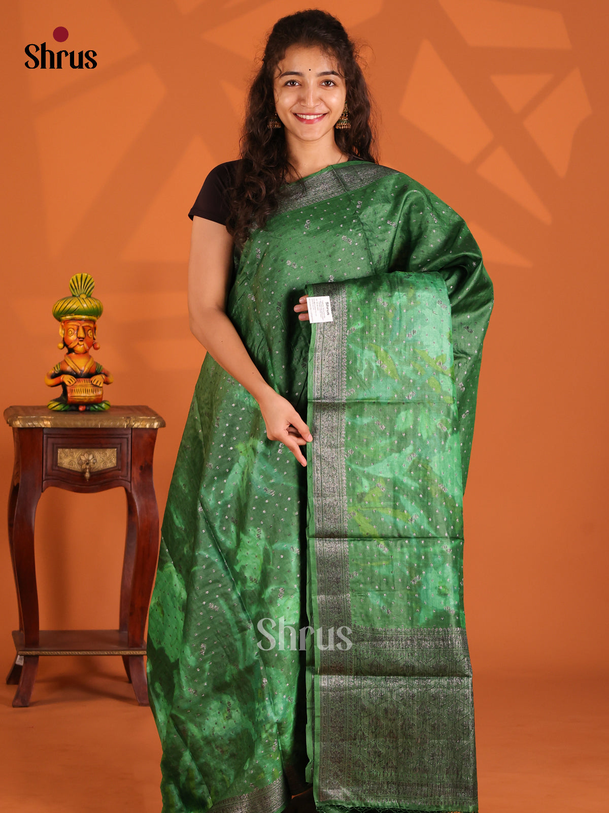 Green(Single Tone) - Tussar Saree - Shop on Shrus.com