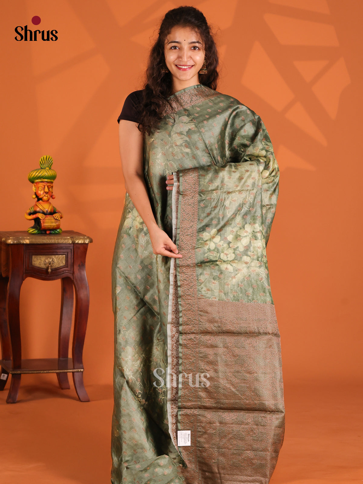 Chutney Green(Single Tone)- Tussar Saree - Shop on Shrus.com